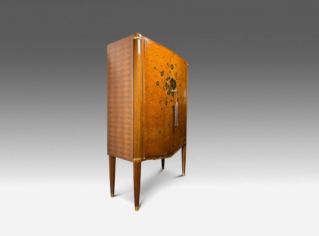 photo for sale Jules Leleu Art Deco Cabinet With Floral Marquetry In Ebony And Mother Of Pearl