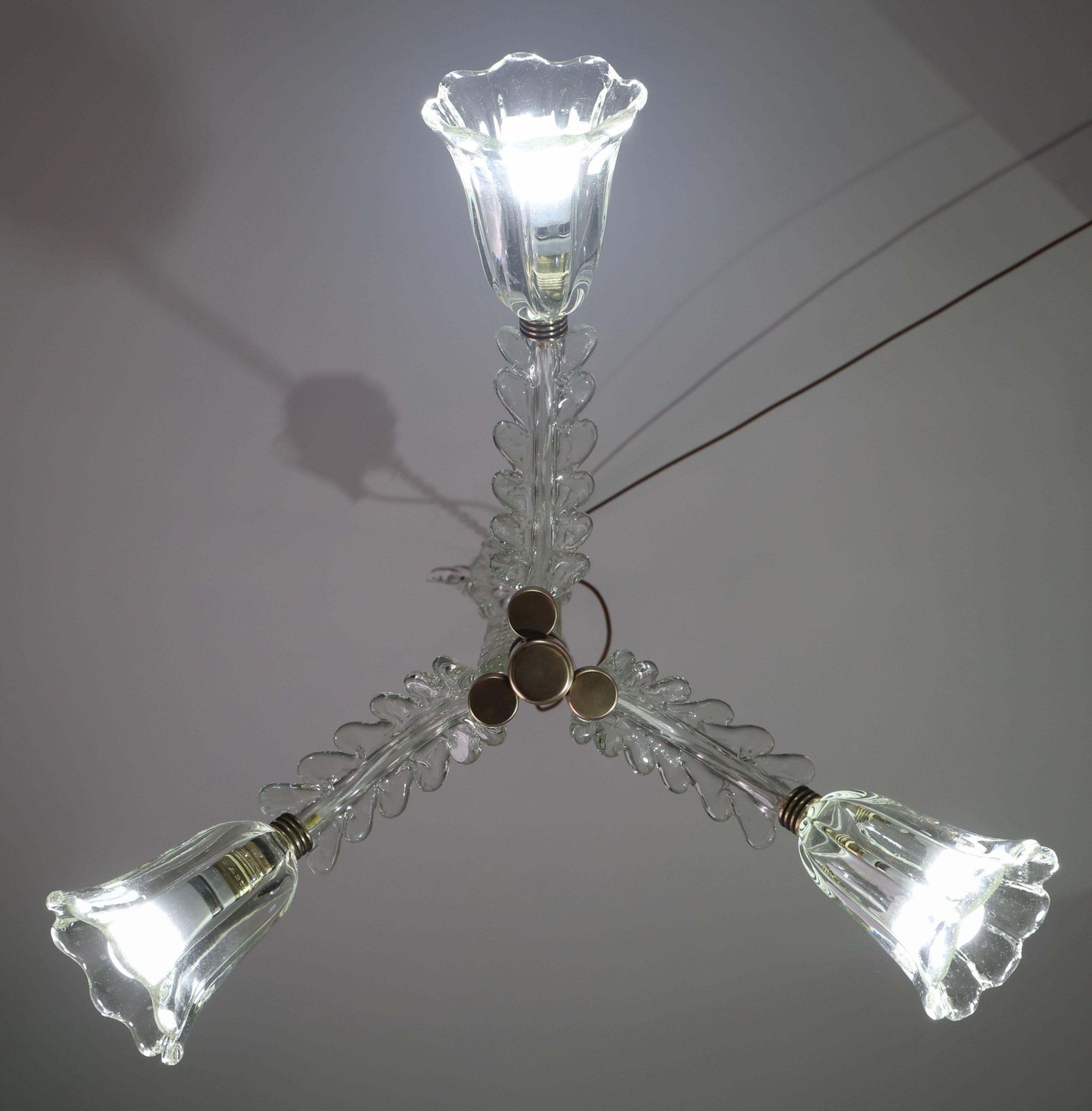 Lighting Charming Art Decò Chandelier By Barovier E Toso, 1940s photo
