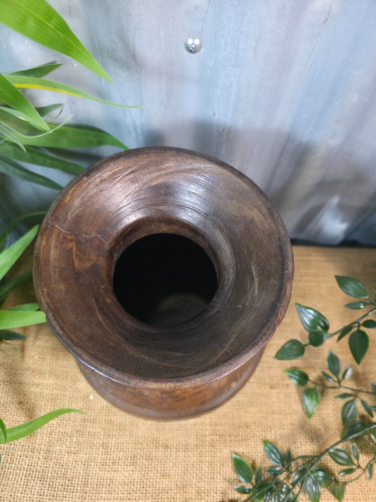 Vintage Antique Wabi Sabi Rustic Nepalese Turned Wooden Milk Water Curd Pot Vase photo buy
