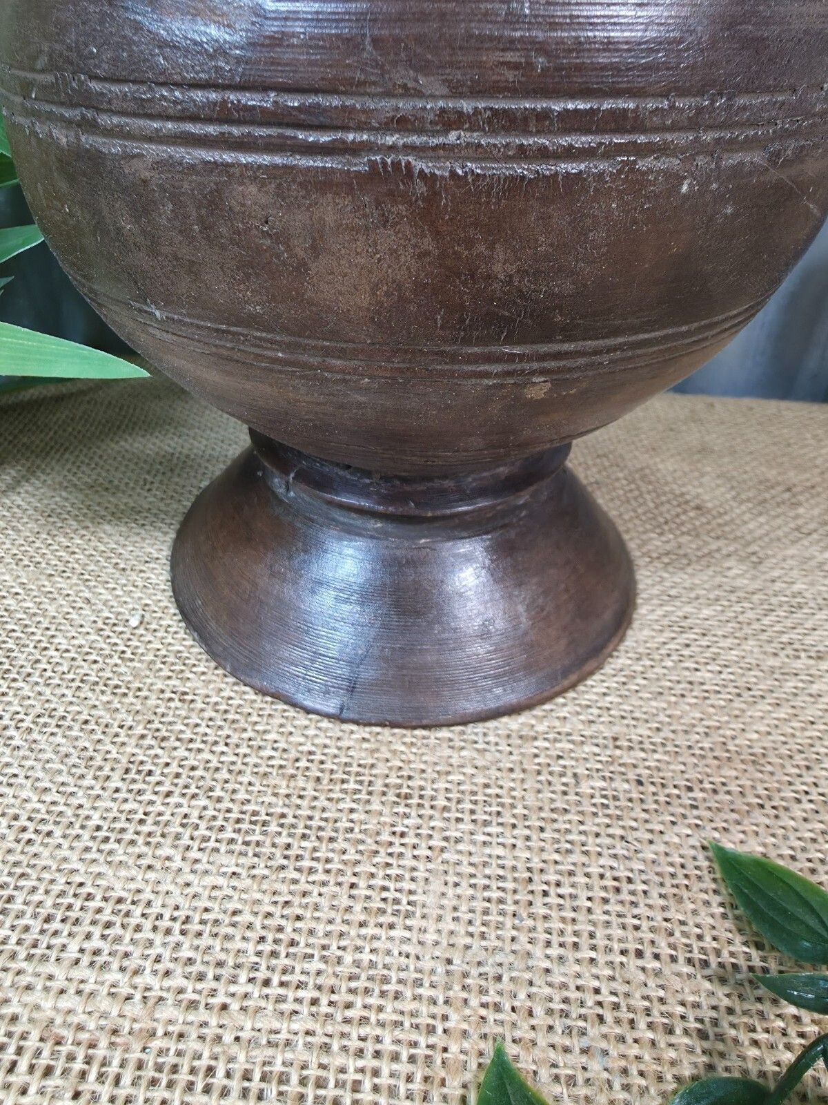 photo furniture Vintage Antique Wabi Sabi Rustic Nepalese Turned Wooden Milk Water Curd Pot Vase