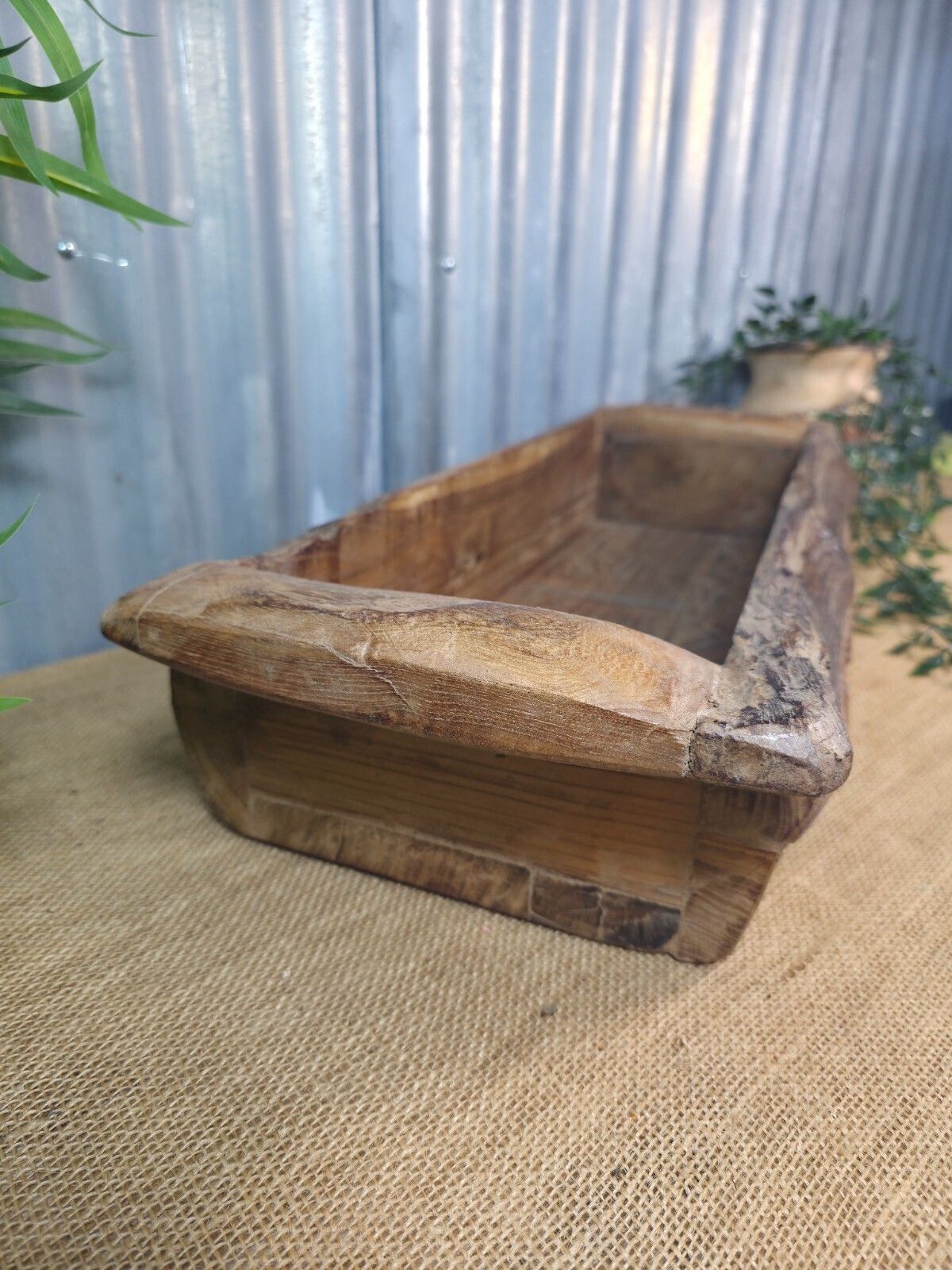 Vintage Rustic Wabi Sabi Hand Made Hardwood Wooden Trough photo Garden Decor