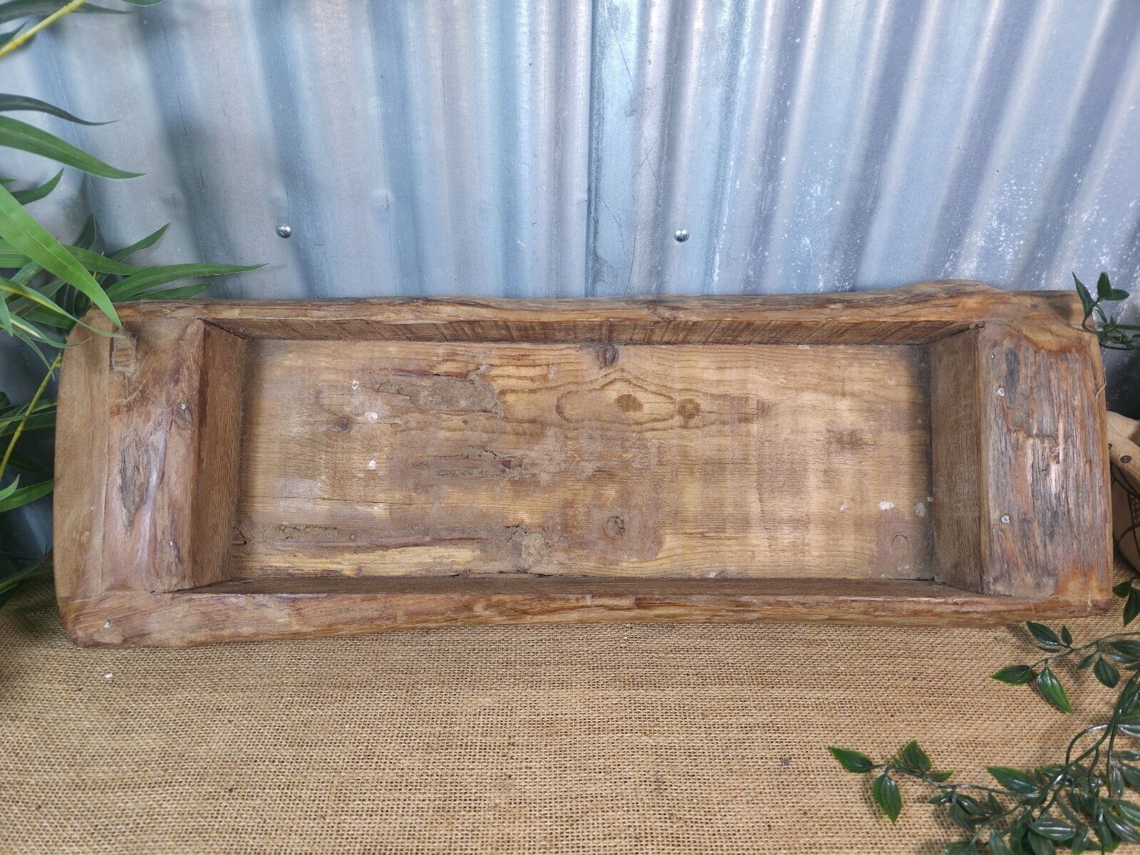 Vintage Rustic Wabi Sabi Hand Made Hardwood Wooden Trough photo for sale