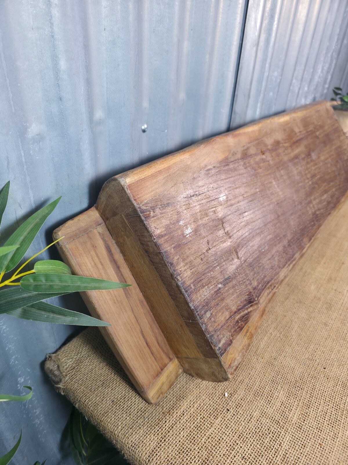 Vintage Rustic Wabi Sabi Hand Made Hardwood Wooden Trough photo vinterior