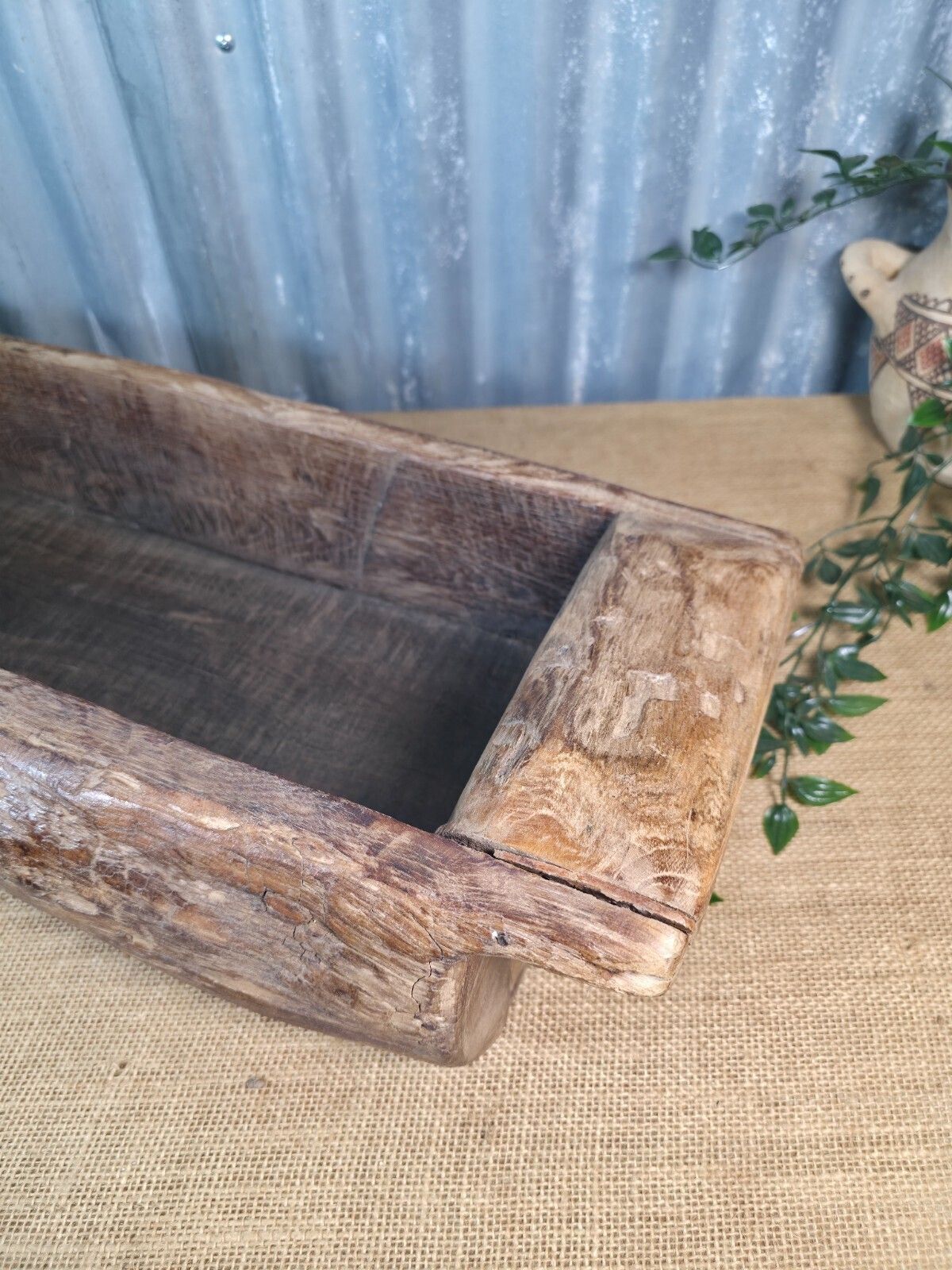 Vintage Rustic Wabi Sabi Hand Made Hardwood Wooden Trough photo buy