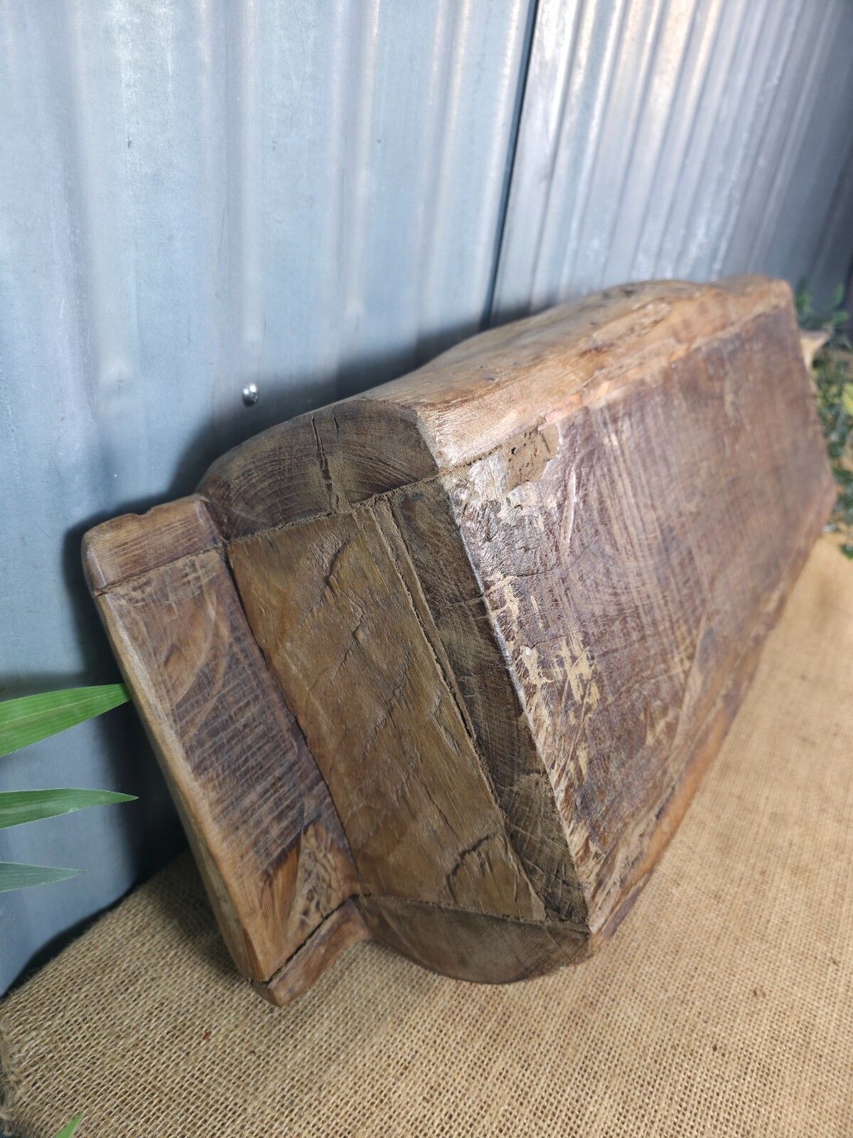 Home Decor Vintage Rustic Wabi Sabi Hand Made Hardwood Wooden Trough photo