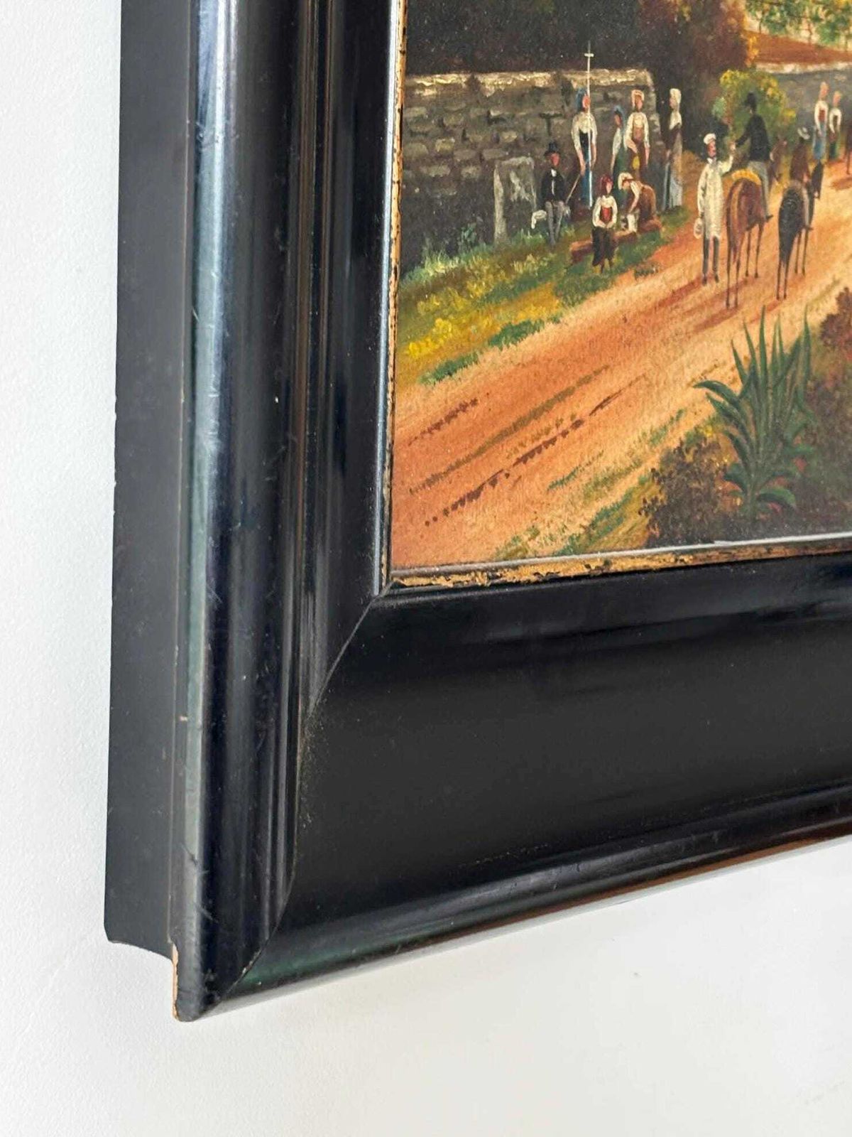 Antique Framed Oil Painting, European Countryside Scene With Horse Riders, Signed Painting photo Art