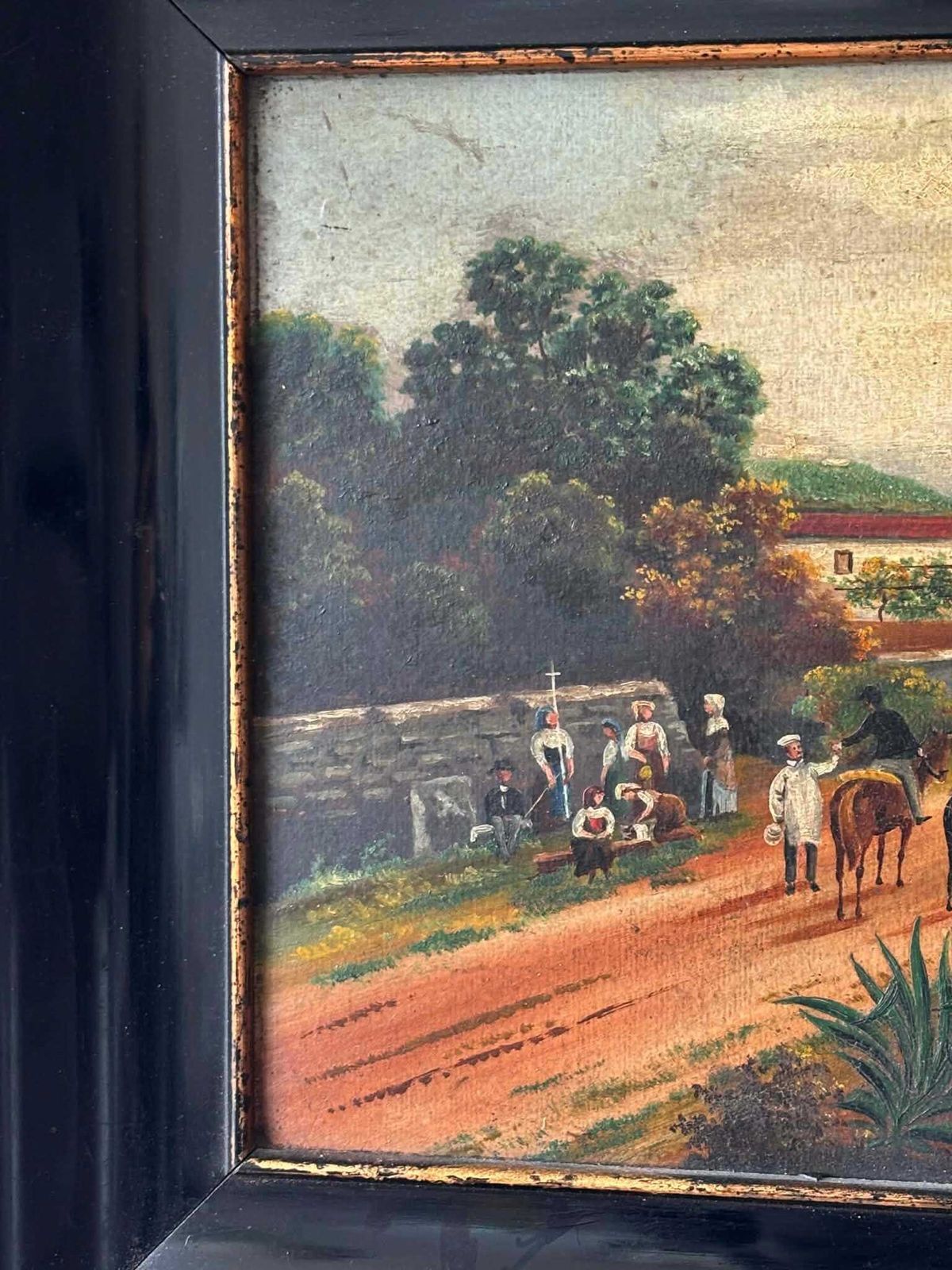 Antique Framed Oil Painting, European Countryside Scene With Horse Riders, Signed Painting photo 283.0