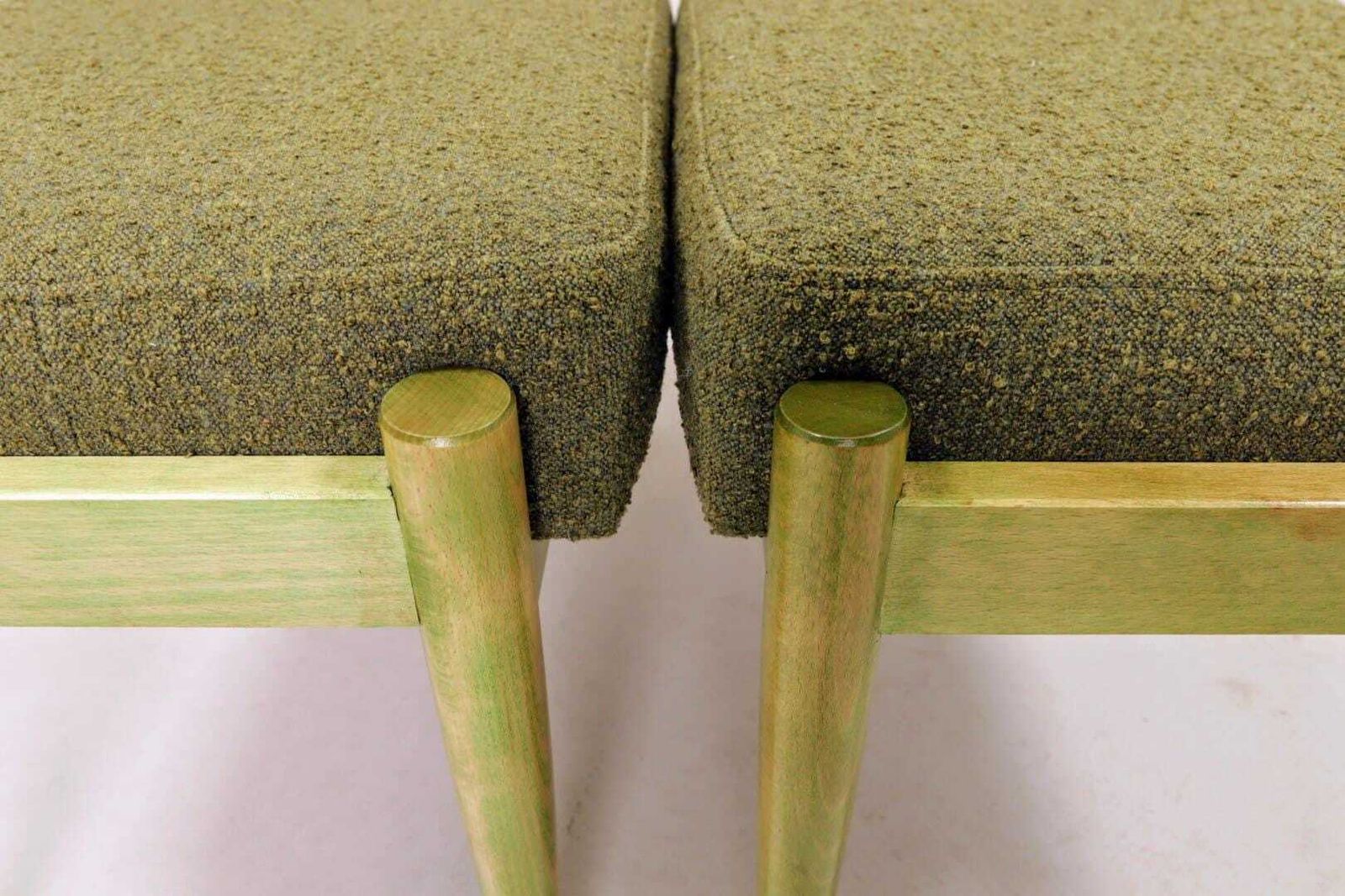 Set Of Two Vintage Style Footstools, Unique Design Green Wood And Bouclé Upholstery photo buy