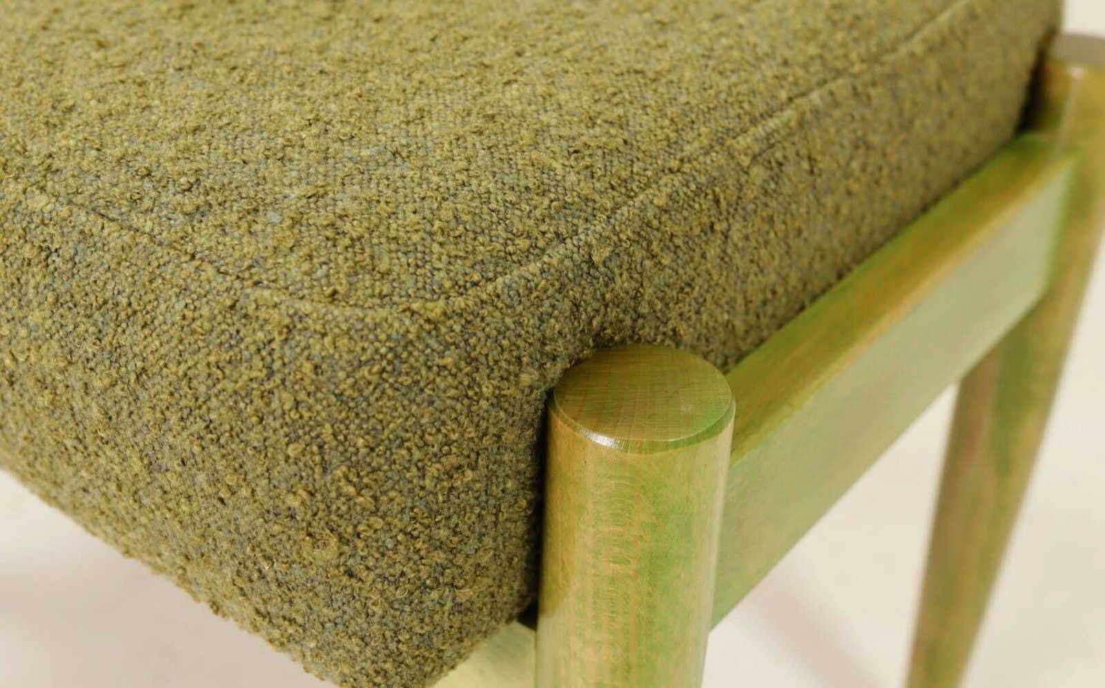 photo furniture Set Of Two Vintage Style Footstools, Unique Design Green Wood And Bouclé Upholstery
