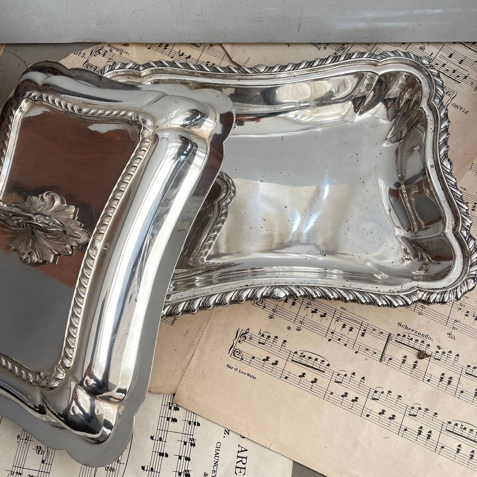 photo for sale Antique Silver Plated Lidded Tureen. Atkin Brothers. Shabby Chic. Entree Dish. Rectangular Serving Platter. Food Photo Prop