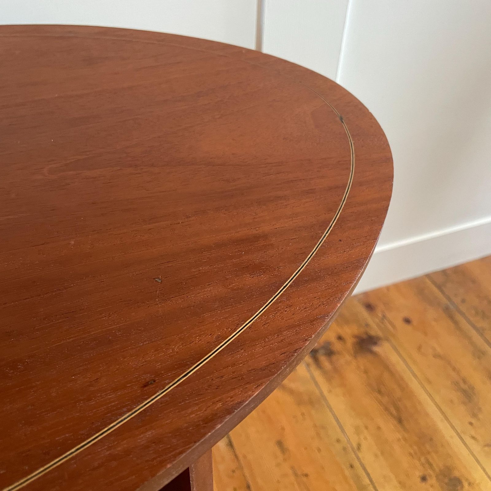 Furniture Vintage Oval Wood Side Table Inlay Medallion Plant Stand Mid Century End Table Edwardian Style Round photo