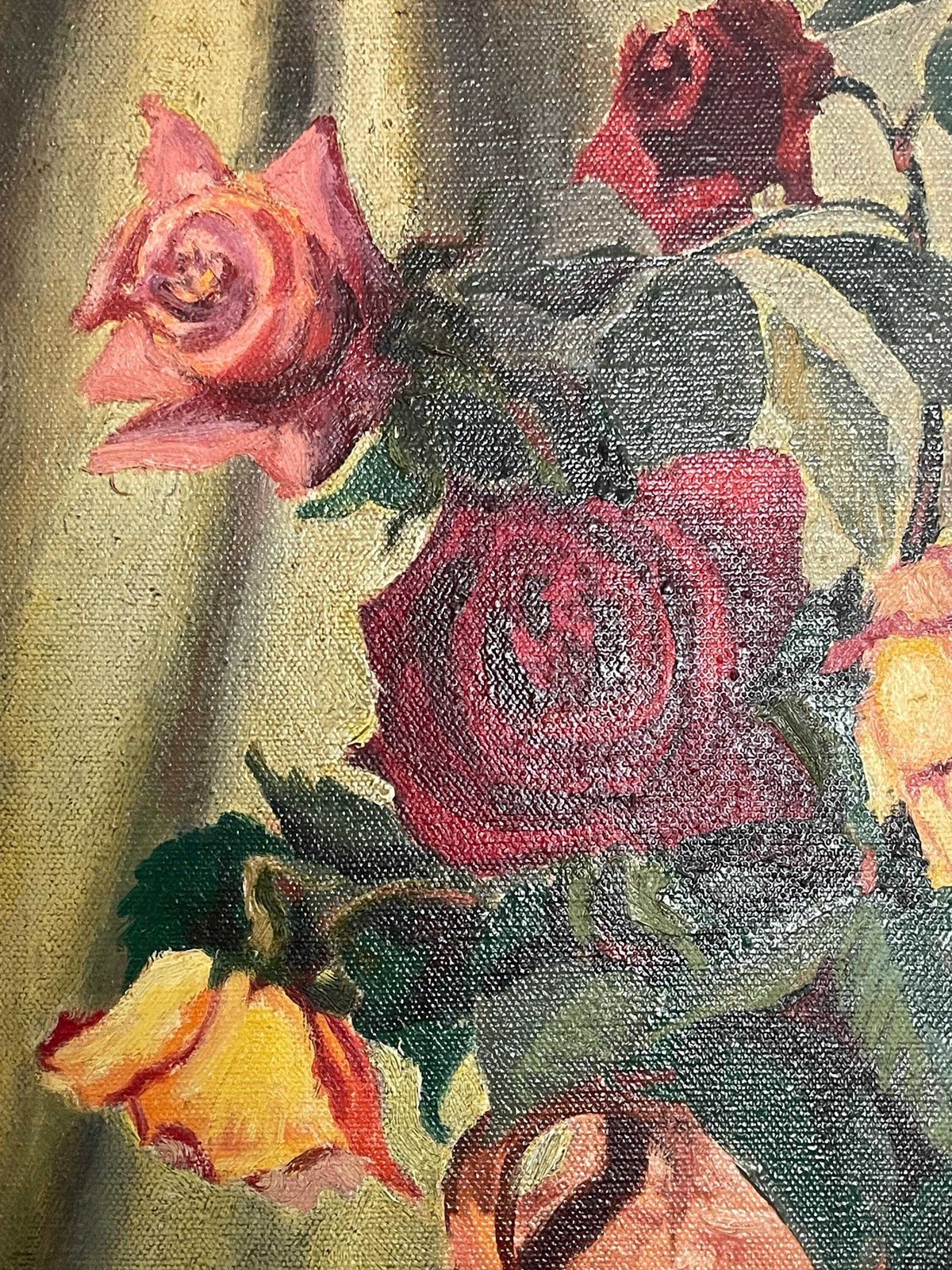Vintage Framed Still Life Oil Painting Of Roses. photo Art