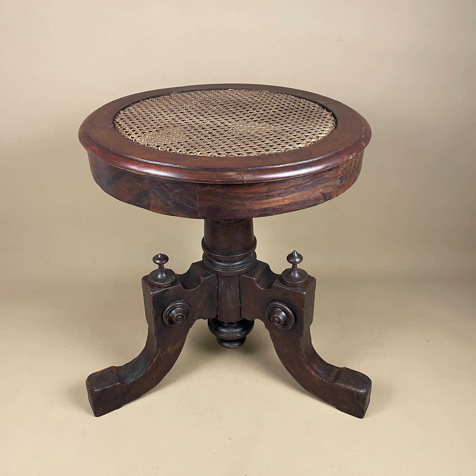 Antique Piano Stool Cane Rattan Seat Turned Wooden Legs Adjustable Round Classic Traditional Edwardian Style photo buy