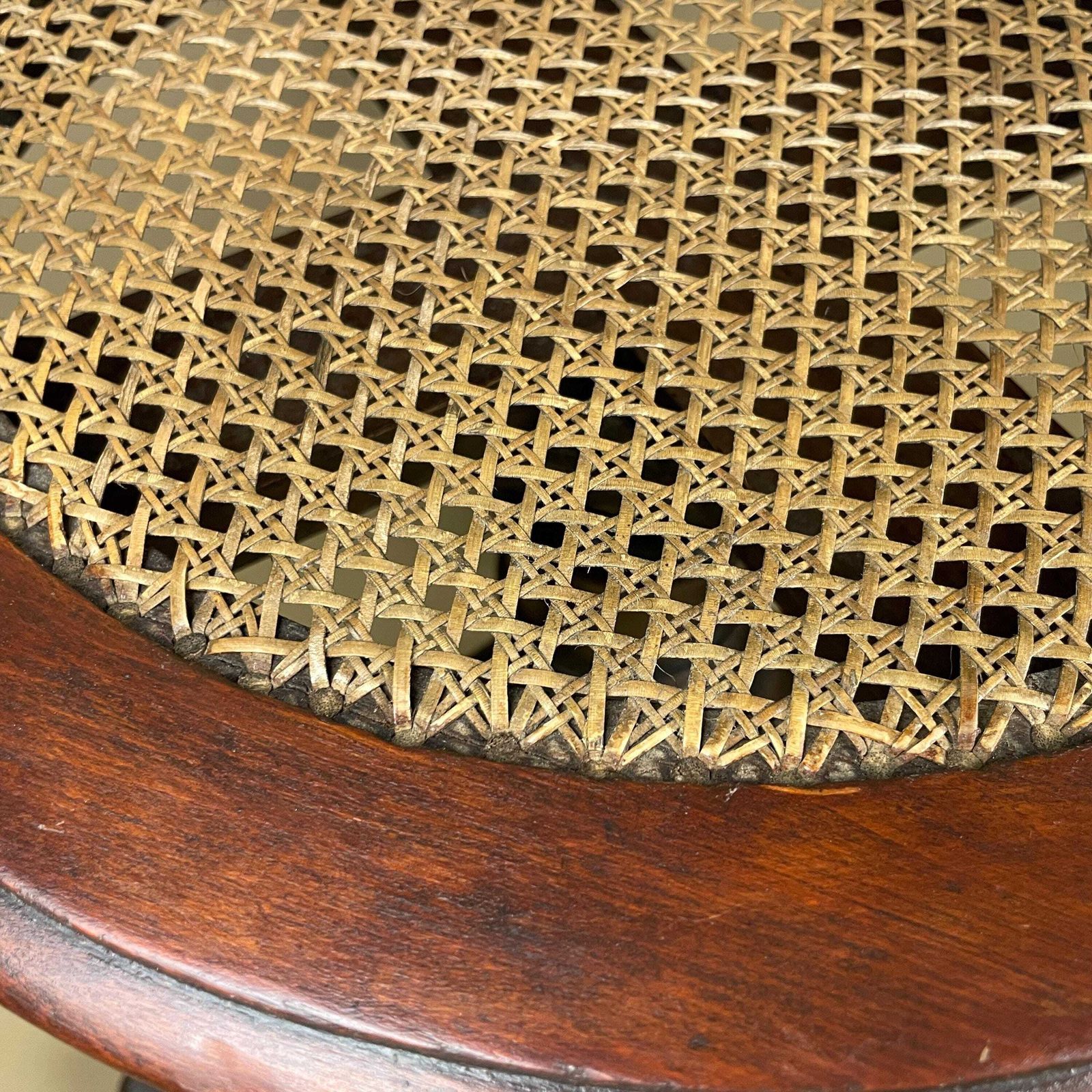 Furniture Antique Piano Stool Cane Rattan Seat Turned Wooden Legs Adjustable Round Classic Traditional Edwardian Style photo