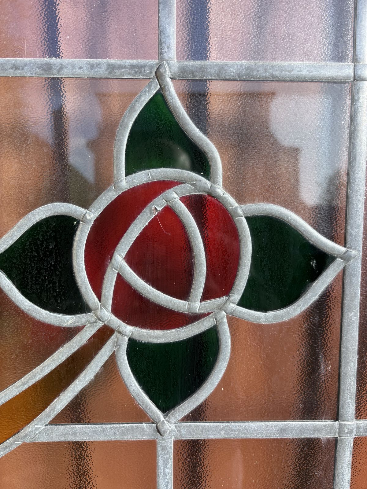 Pair Of Original 1930s Art Deco Stained Glass Window Panel – Floral Leaded Design photo 250.0