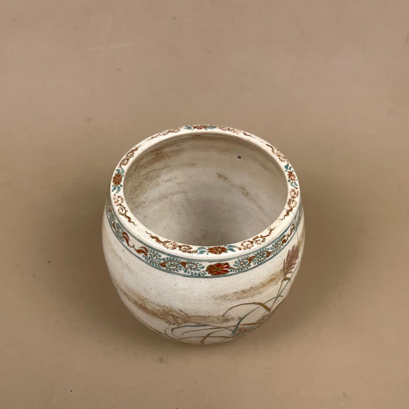 Vintage Japanese Satsuma Vase Hand Painted Crackle Glaze Bird Floral Display Jar Oriental Asian Old Aged Decorative photo furniture