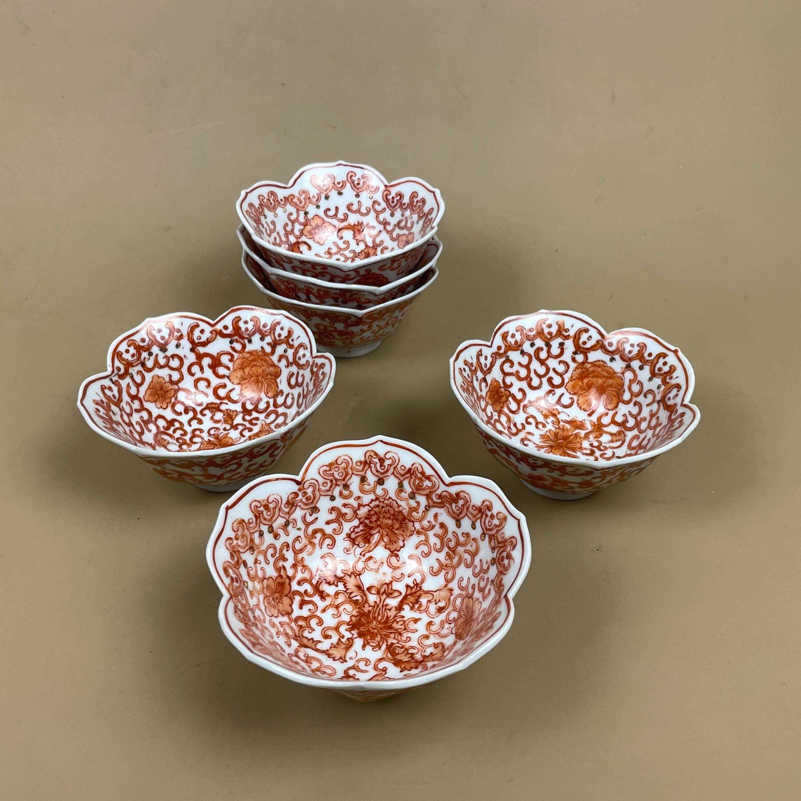 Vintage Japanese Porcelain Bowls Set Of 6 Hand Painted Red Scalloped Dishes Asian Tableware Small Serving Bowls Decorated In Hong Kong photo 69.0