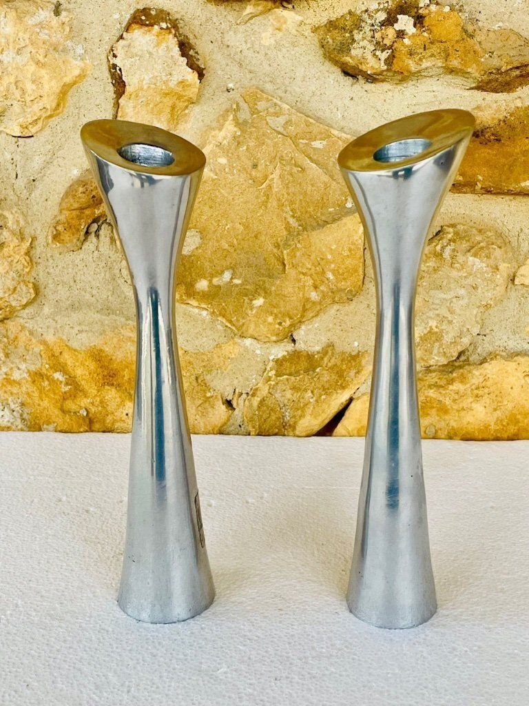 343.0 Vintage, Danish Modern Candlesticks By Broste Copenhagen, Set Of 2, Circa 1980's photo