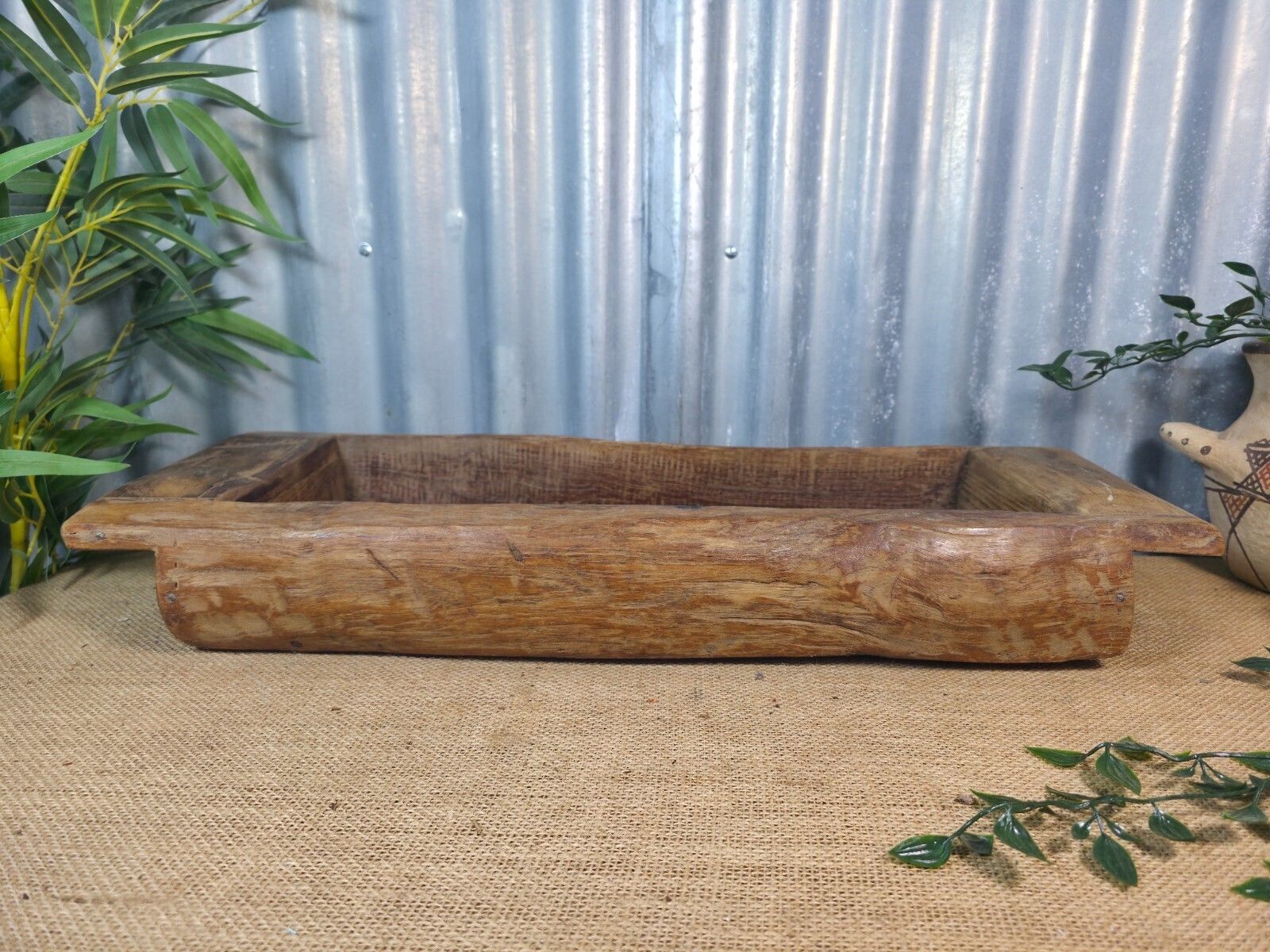 Vintage Rustic Wabi Sabi Hand Made Hardwood Wooden Trough photo vinterior