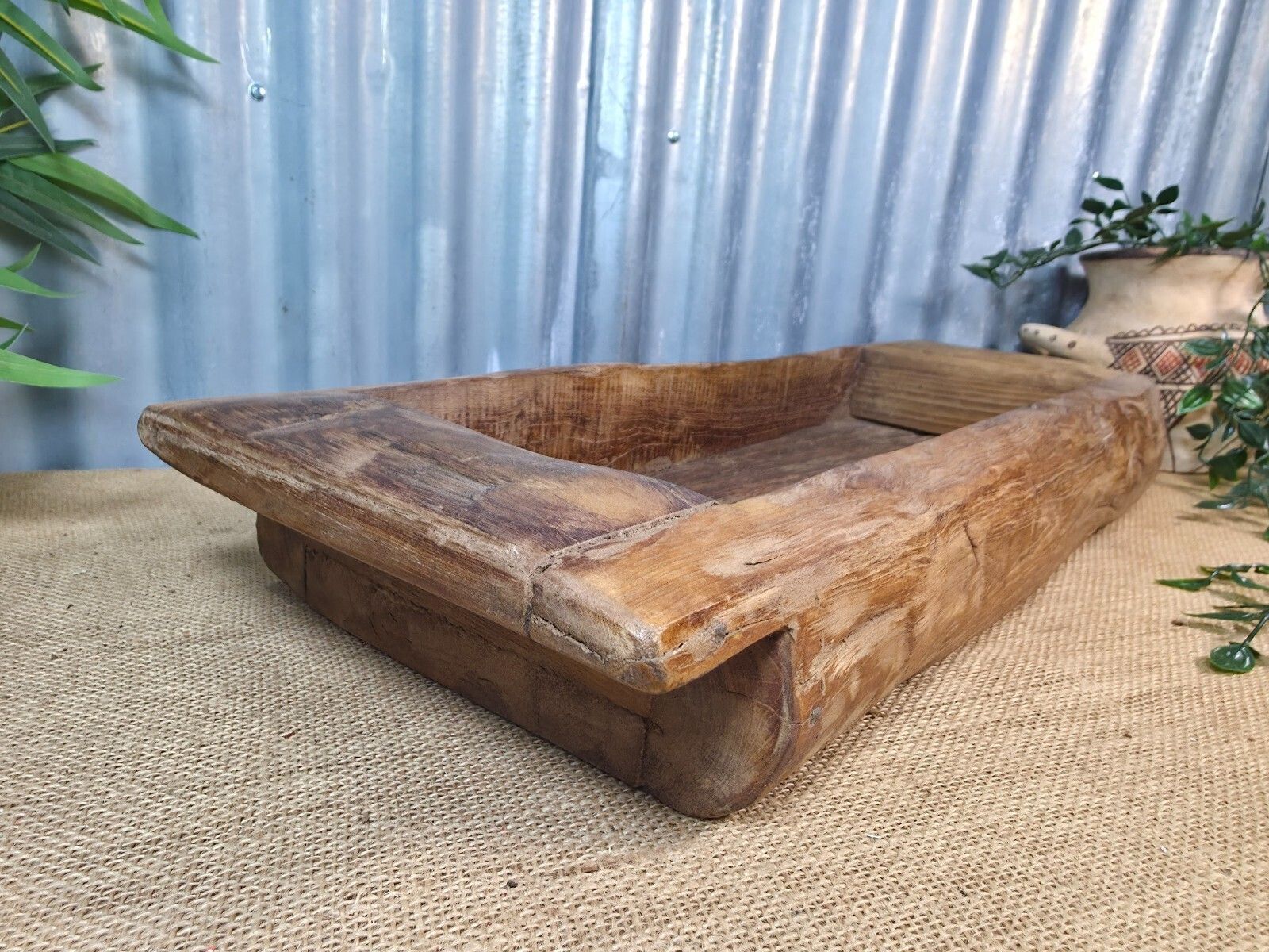 Vintage Rustic Wabi Sabi Hand Made Hardwood Wooden Trough photo buy