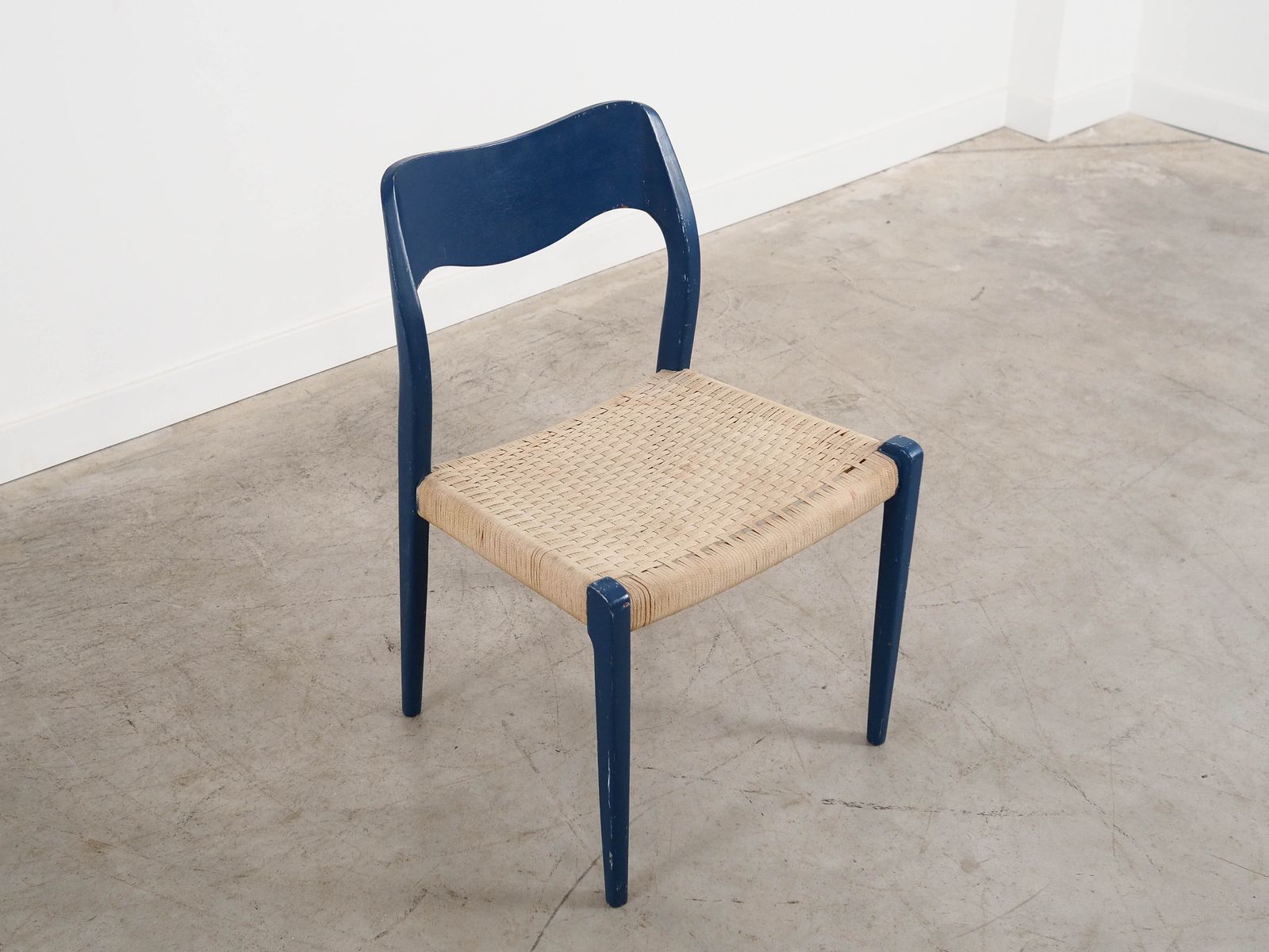 Blauwe Teakhouten Stoel, Deens Design, Jaren 1960, Ontwerper: Niels Otto Møller photo vintage