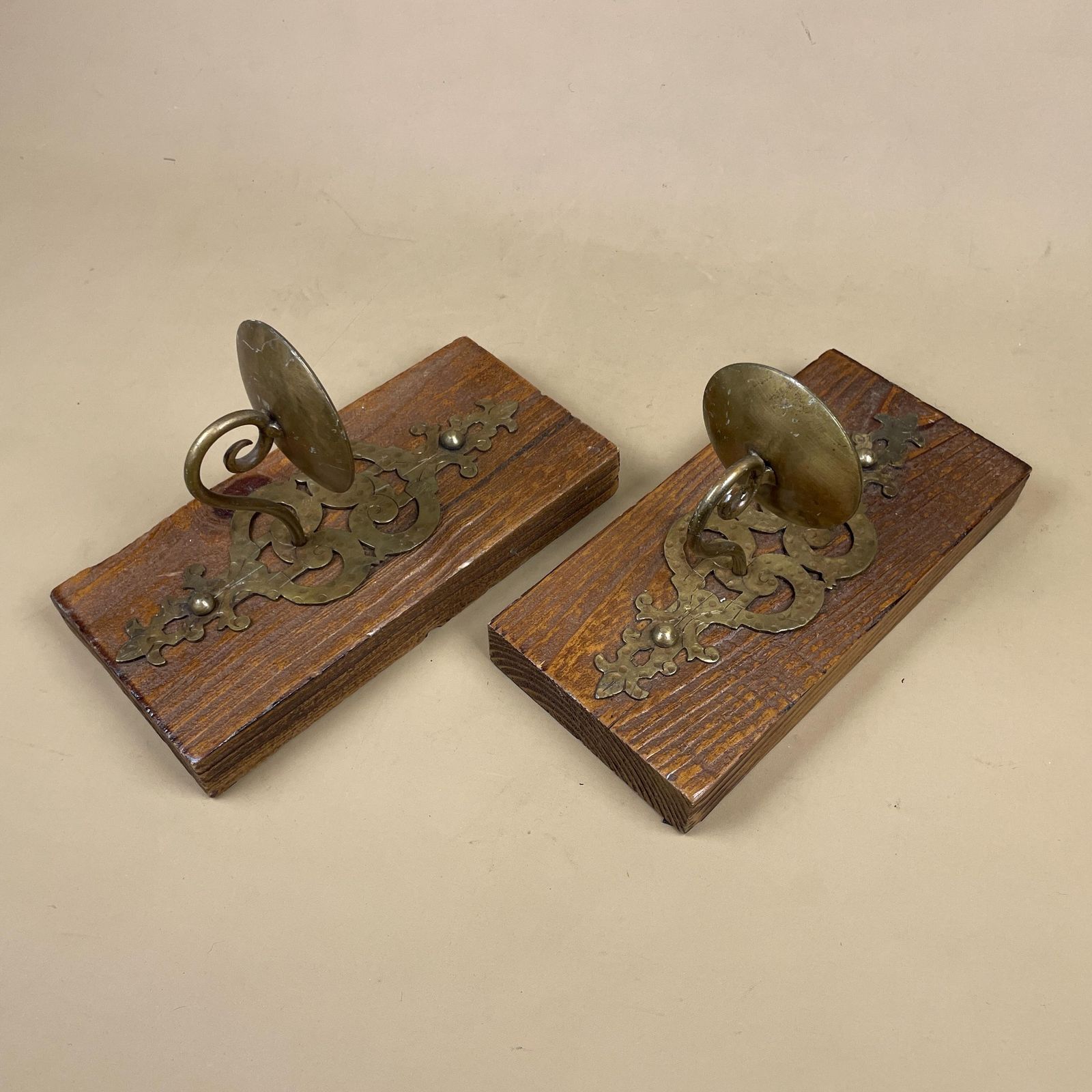 Pair Of 2 Gold Wall Brass Metal Candlestick Candle Stick Holders Ornate Vintage Dinner Candlesticks Patterned Holder Pattern Wood Wooden photo Home Decor