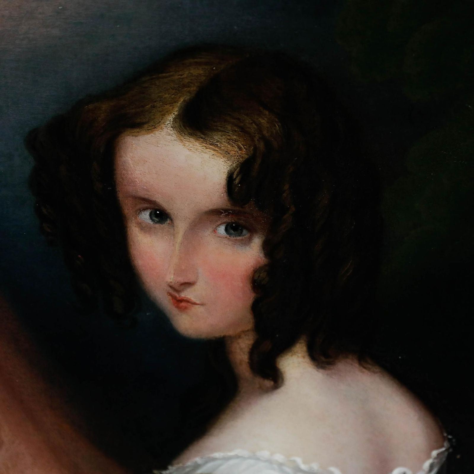Romantic Mid 19th Century Oil Portrait Of A Young Lady With A Pearl Brooch photo Art
