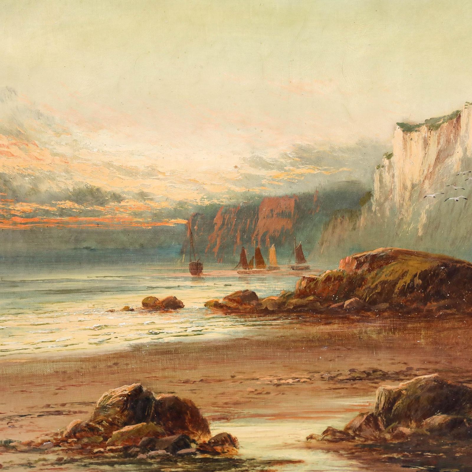 Sidney Yates Johnson (Fl.1890 1926) Framed 1913 Oil, Sunset At Low Tide photo Art