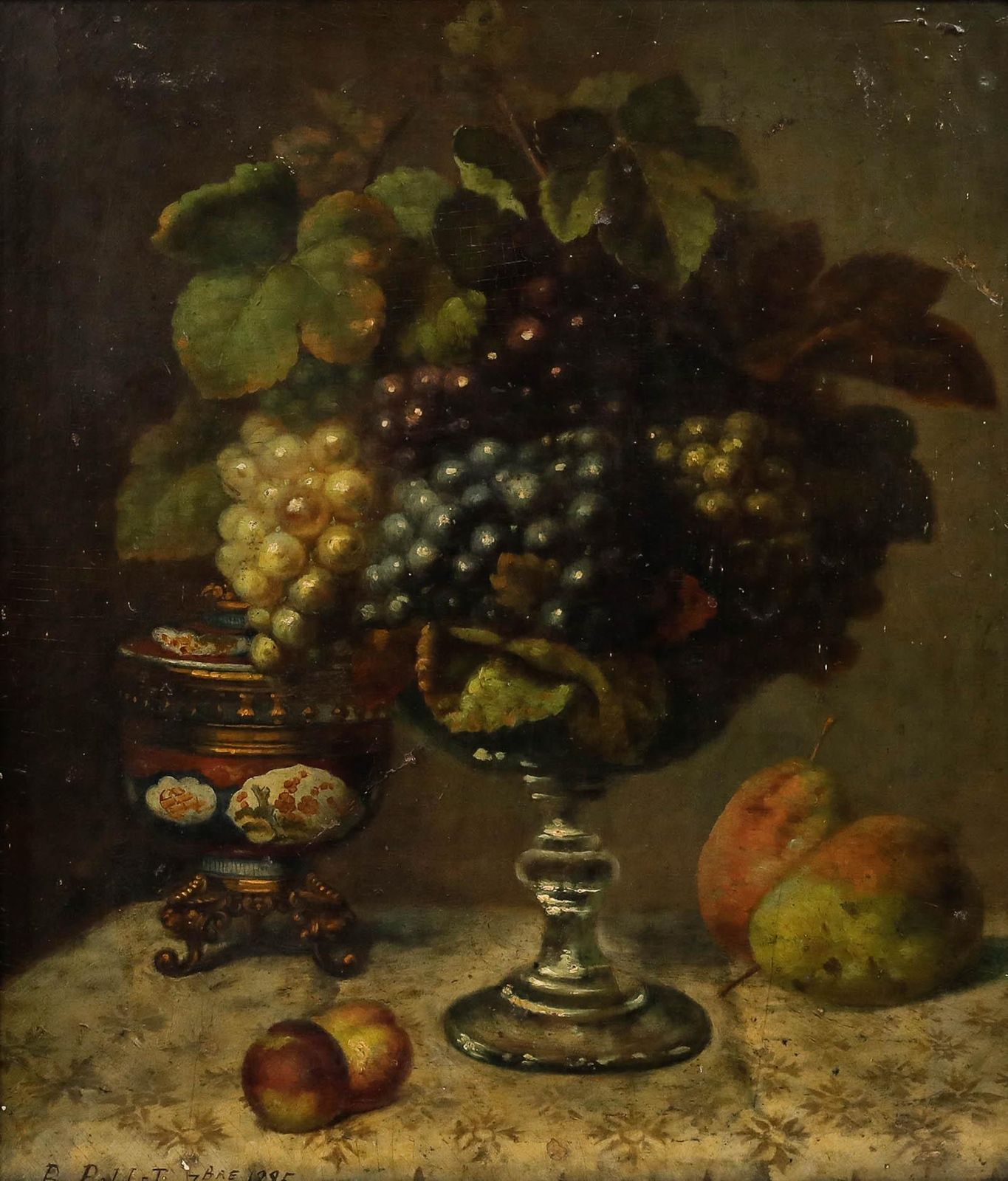 B. Pollet Framed Late 19th Century Oil, Still Life Of Grapes & Peaches photo furniture