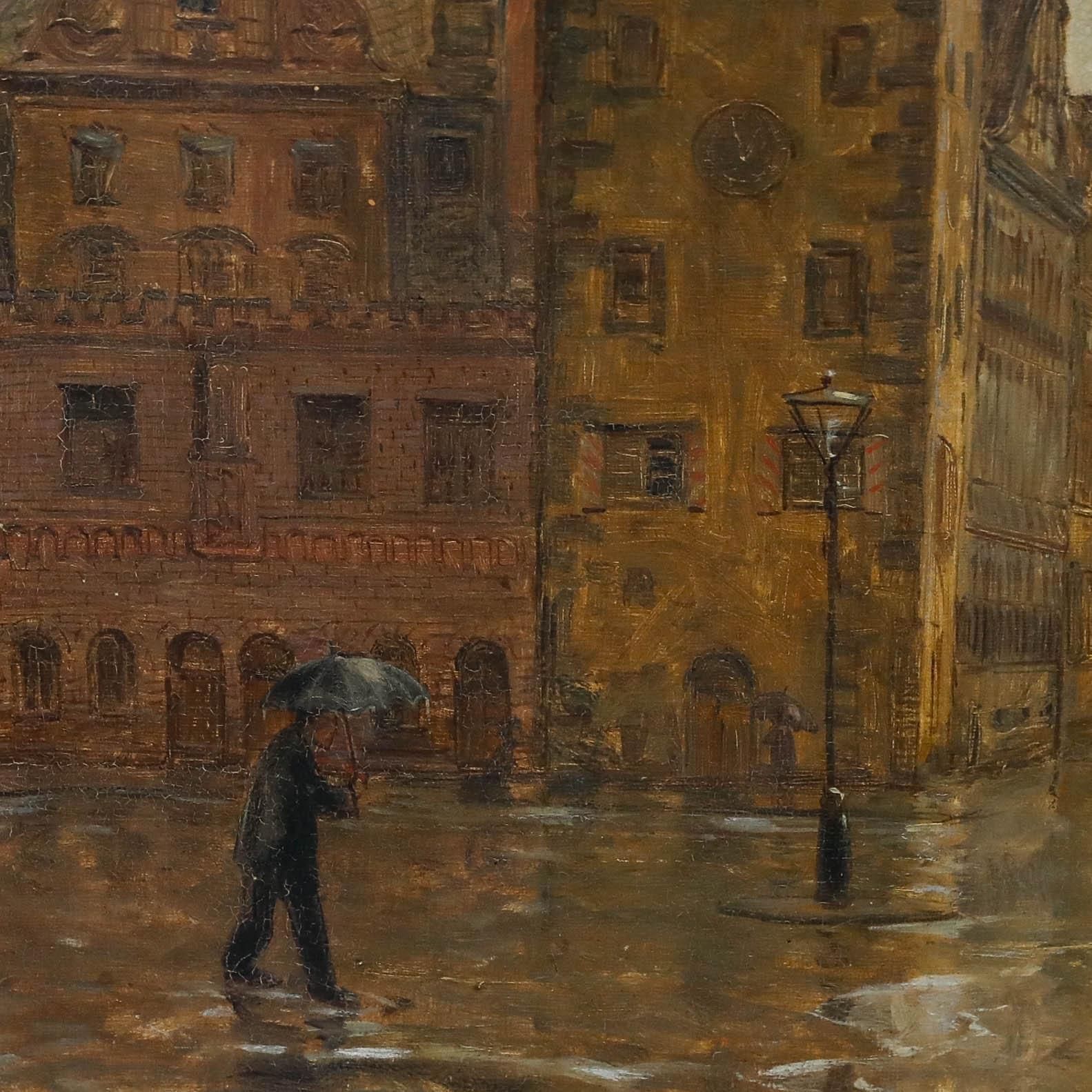 Framed Mid 20th Century Oil A Rainy Day In Frankfurt photo Art