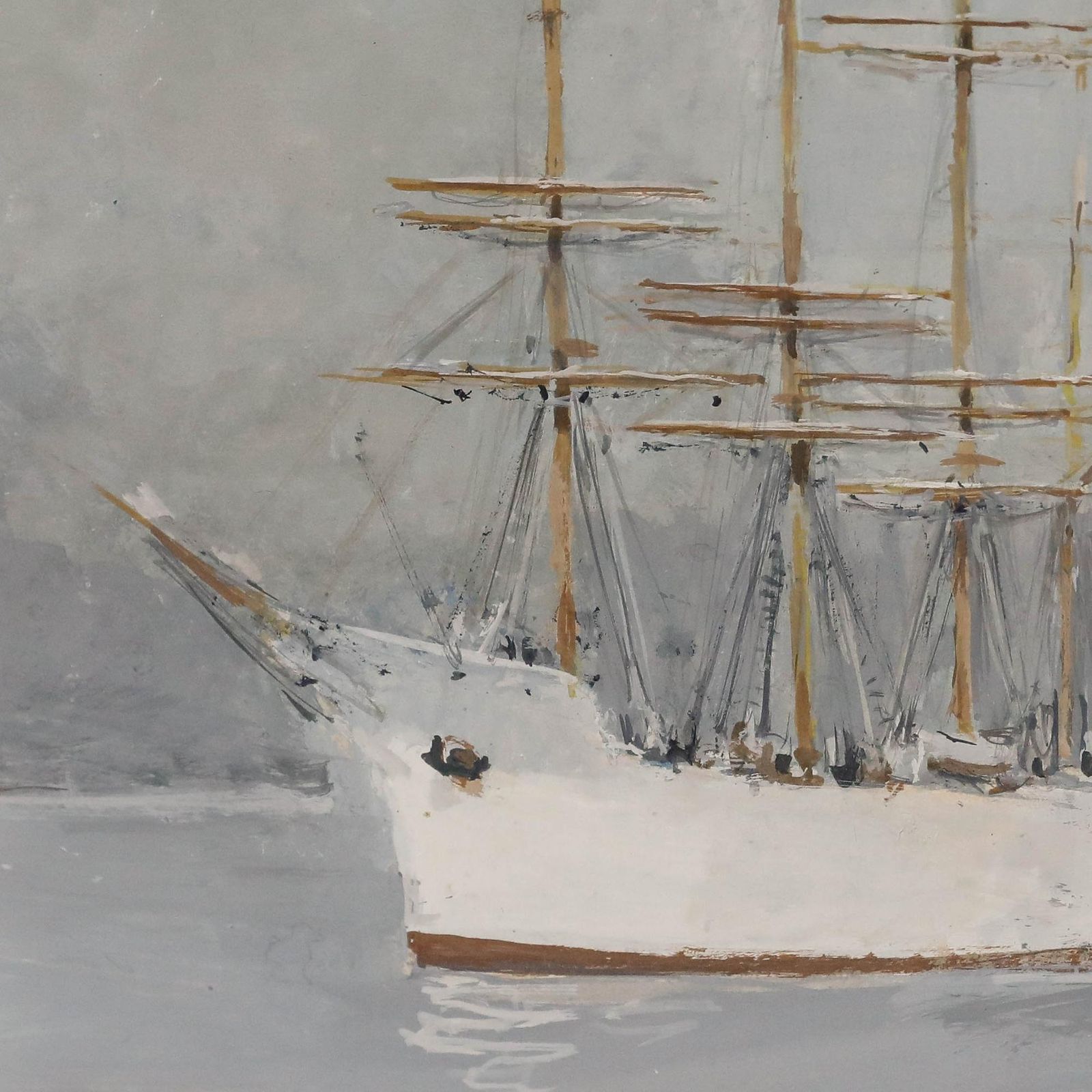 René Marie Dujardin (1913 2002) 20th Century Gouache, White Ship At Anchor photo Art