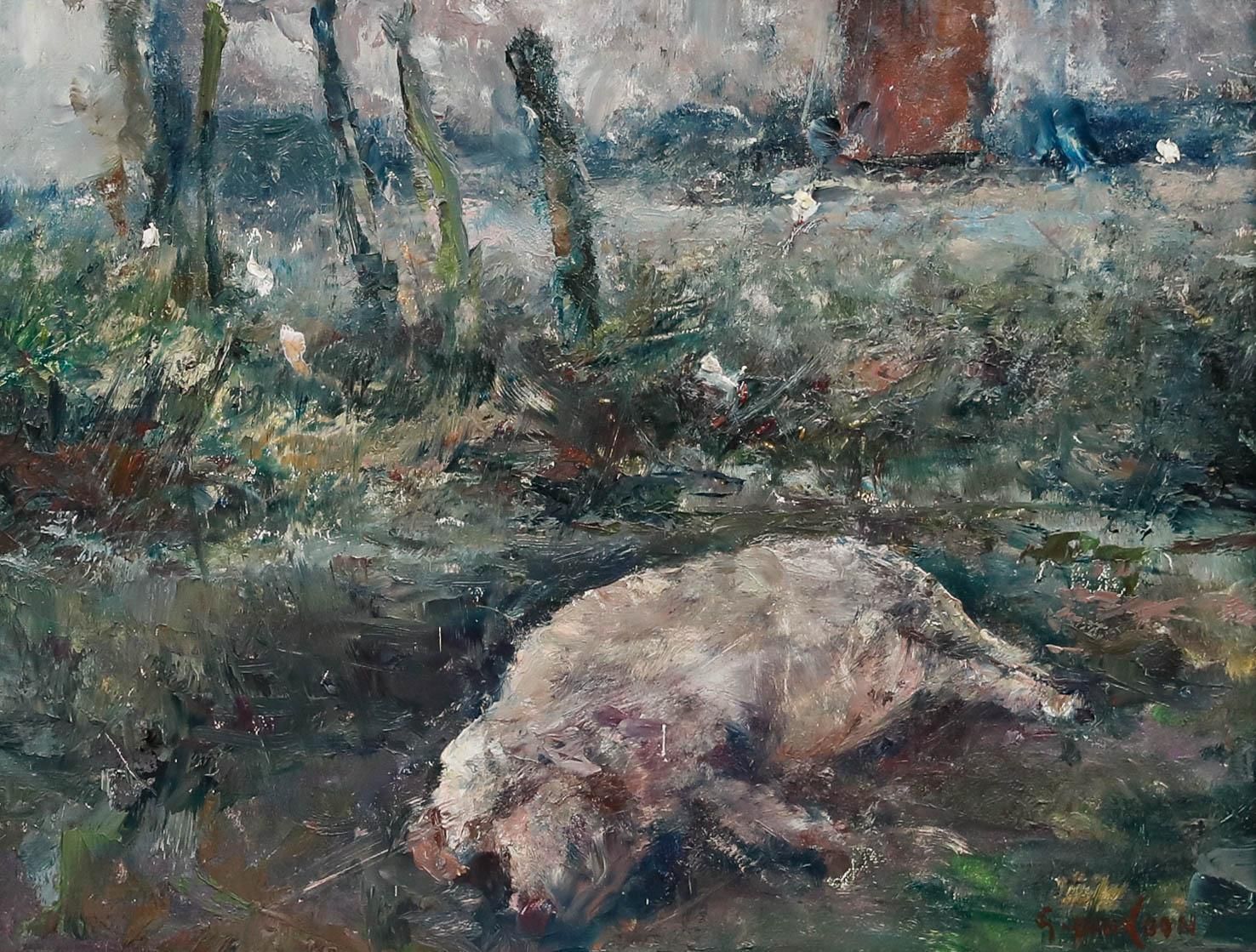 Gustaaf Van Loon (1912 1980) Framed 20th Century Oil, Sleeping Pig photo furniture