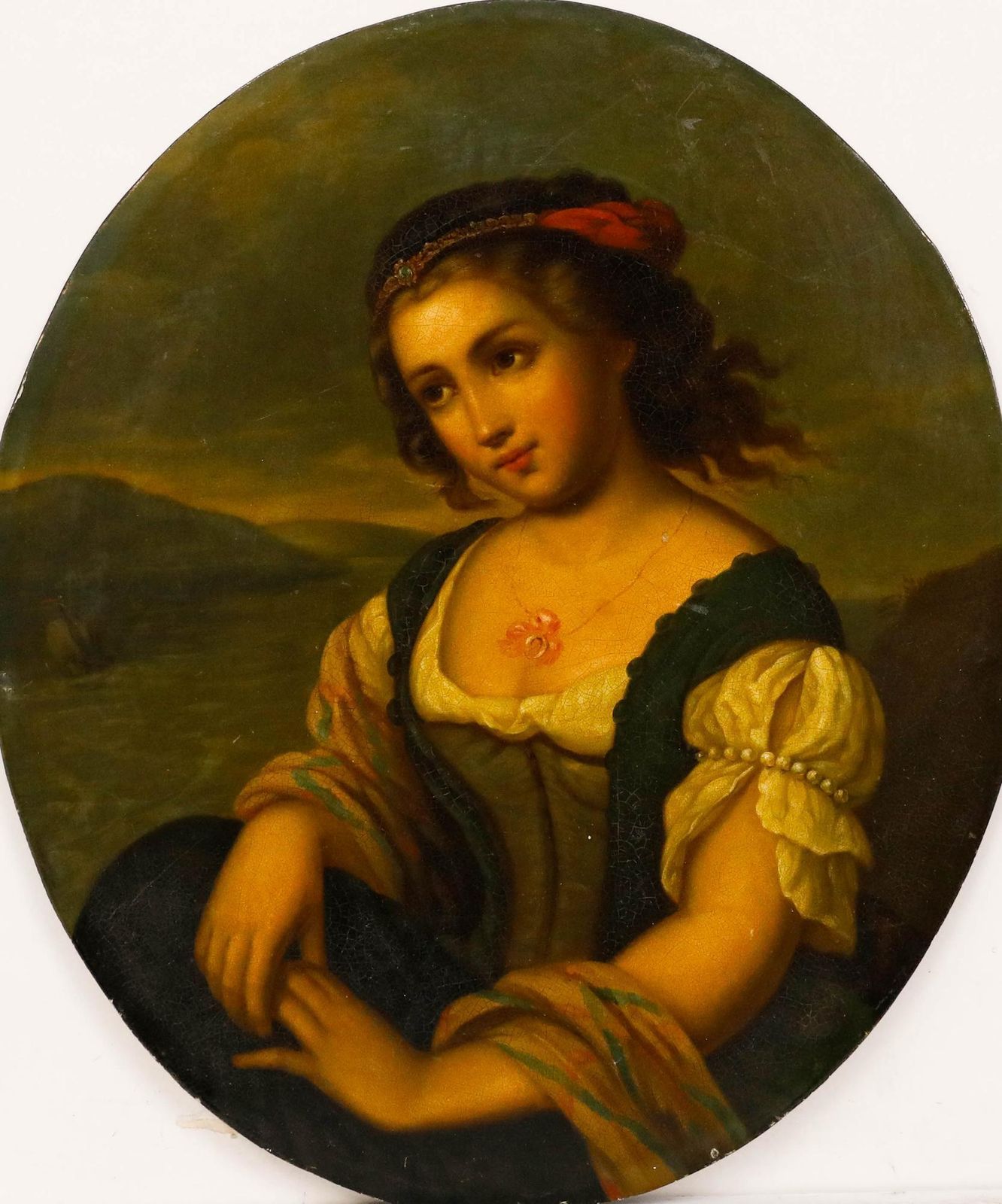 For Restoration 19th Century Oil Lady By The River photo furniture