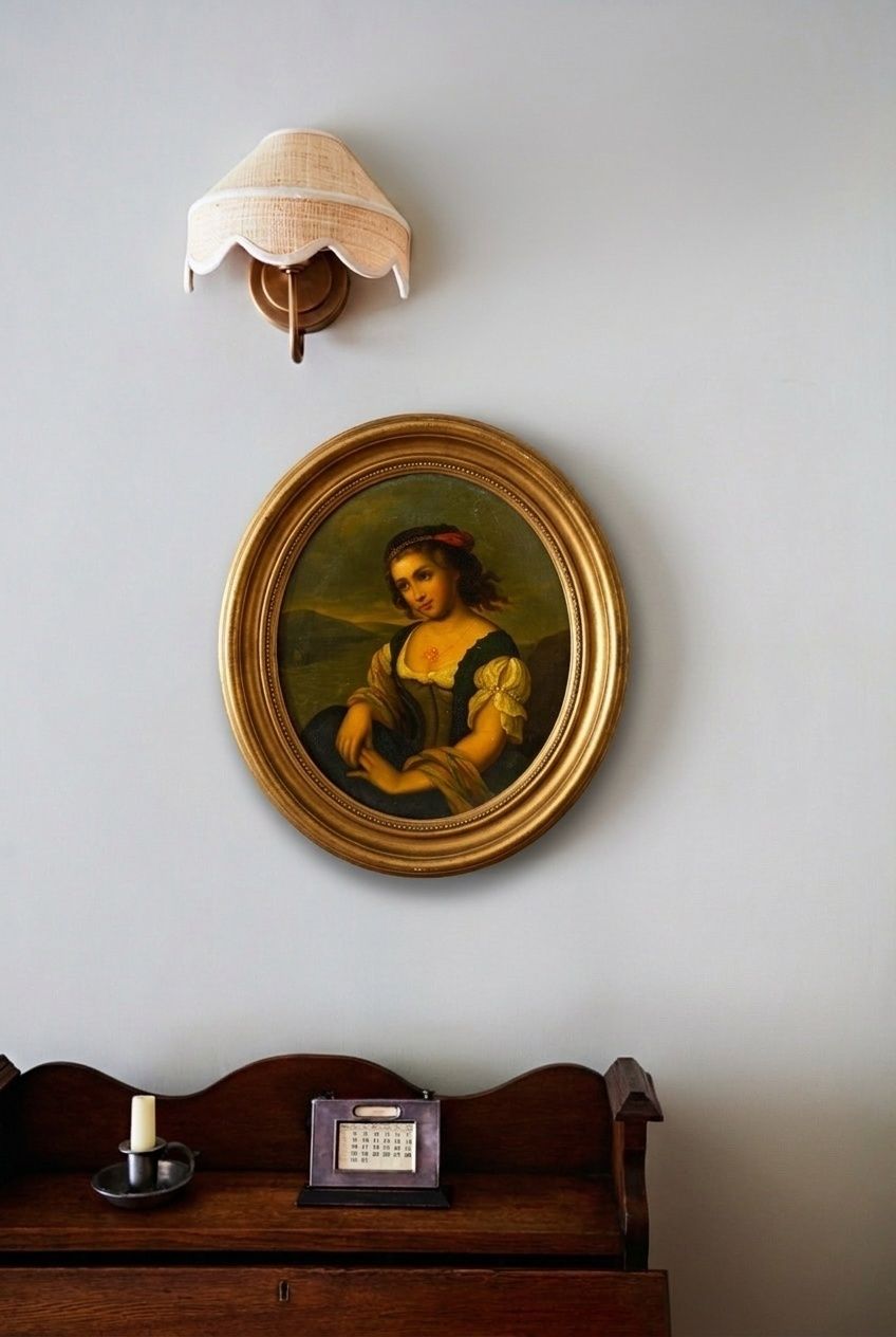 For Restoration 19th Century Oil Lady By The River photo for sale