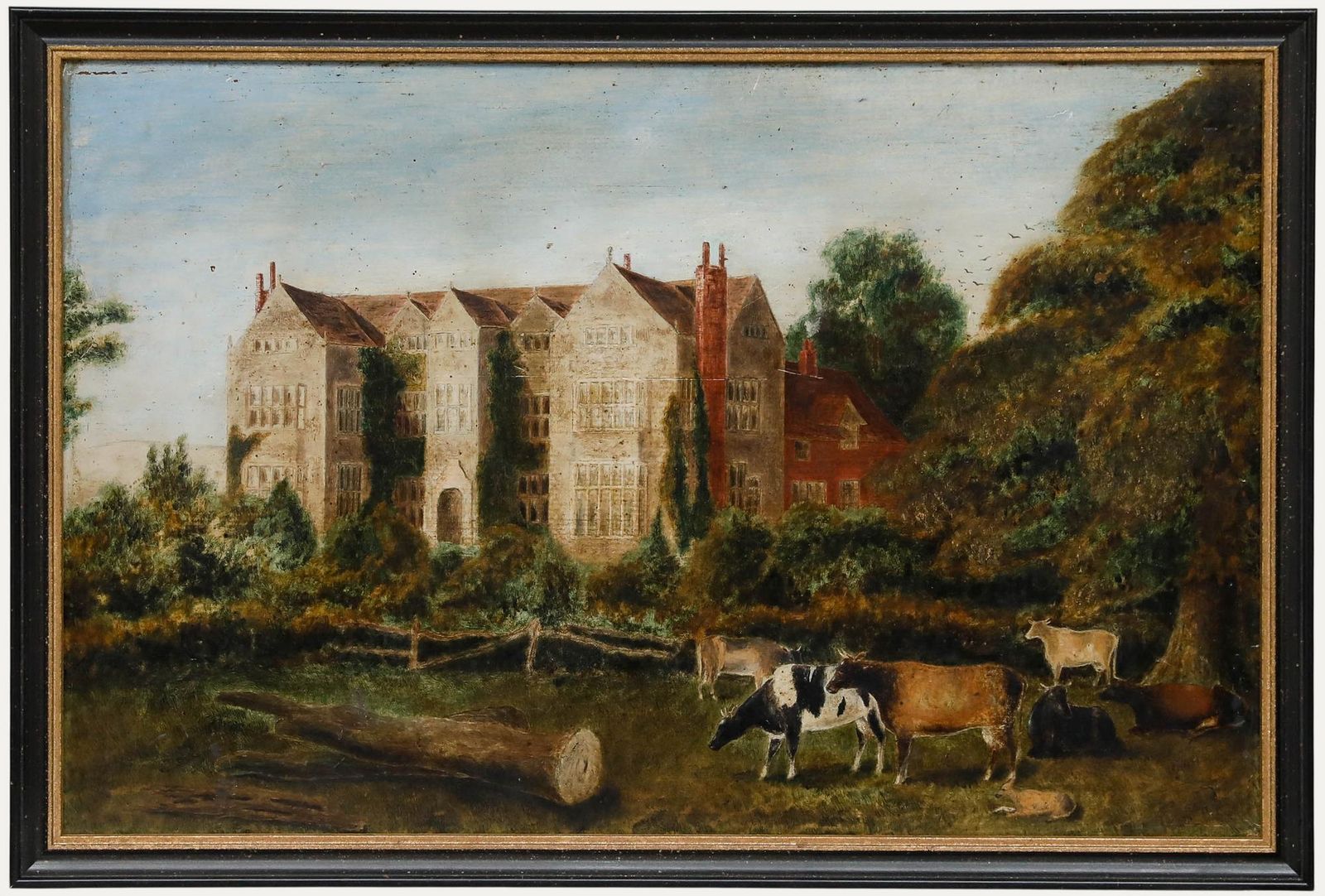 Provincial 19th Century Oil Grazing By The Manor