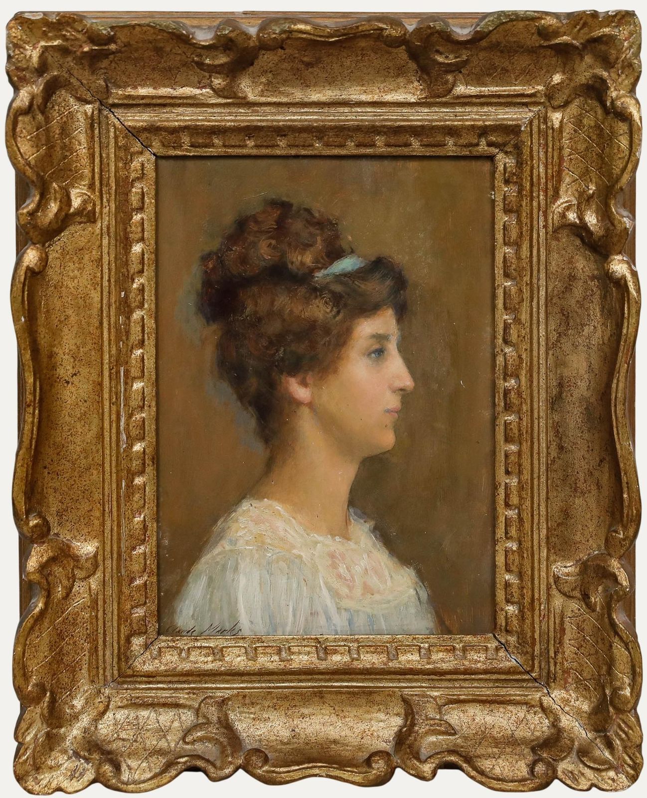 Claude Marks (Fl.1899 1915) Framed Oil, Portrait Of Gabrielle Le Marchand