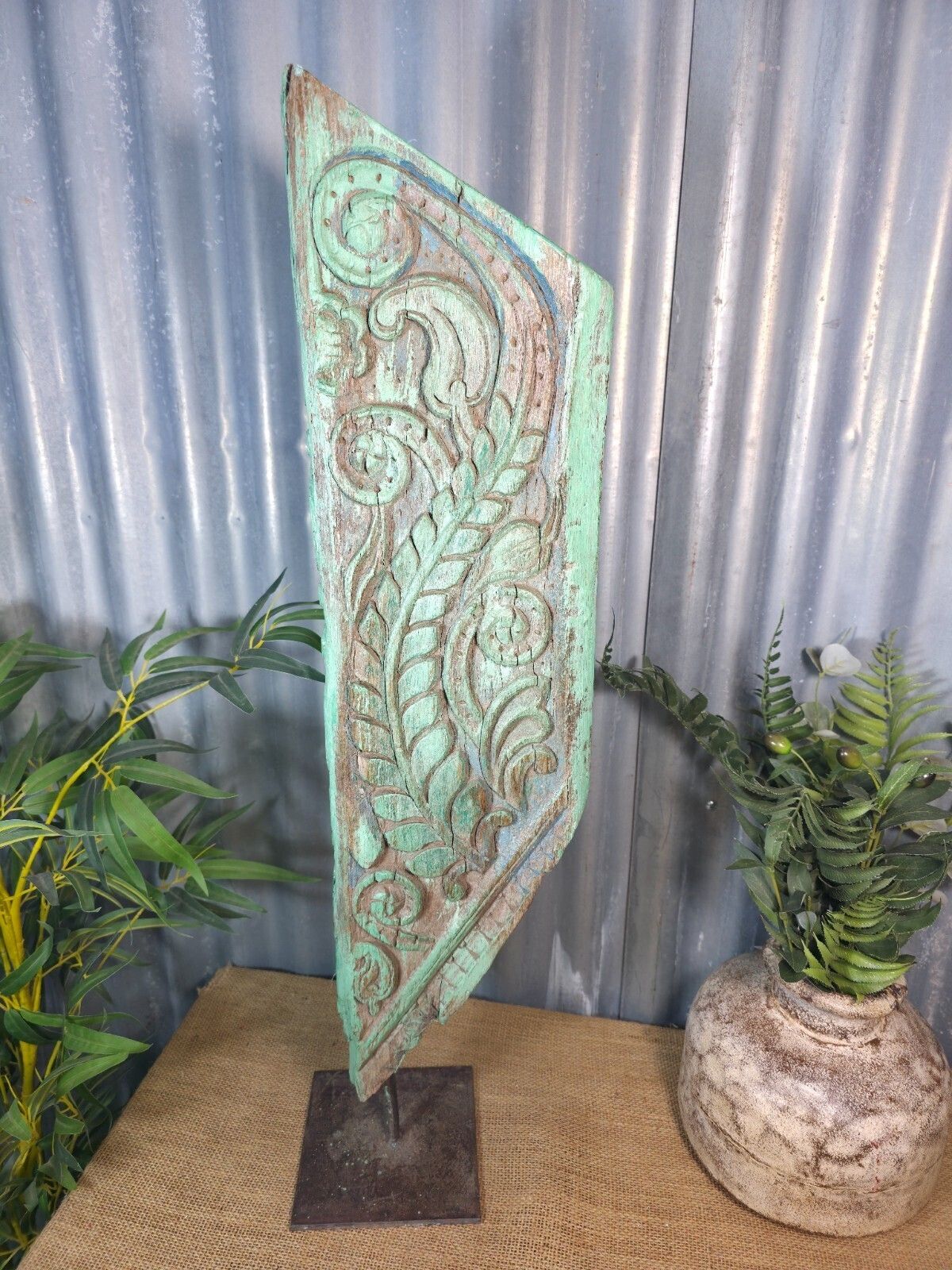 Antique 19th Century Indian Hand Carved Wooden Architectural Corbel On Stand photo for sale