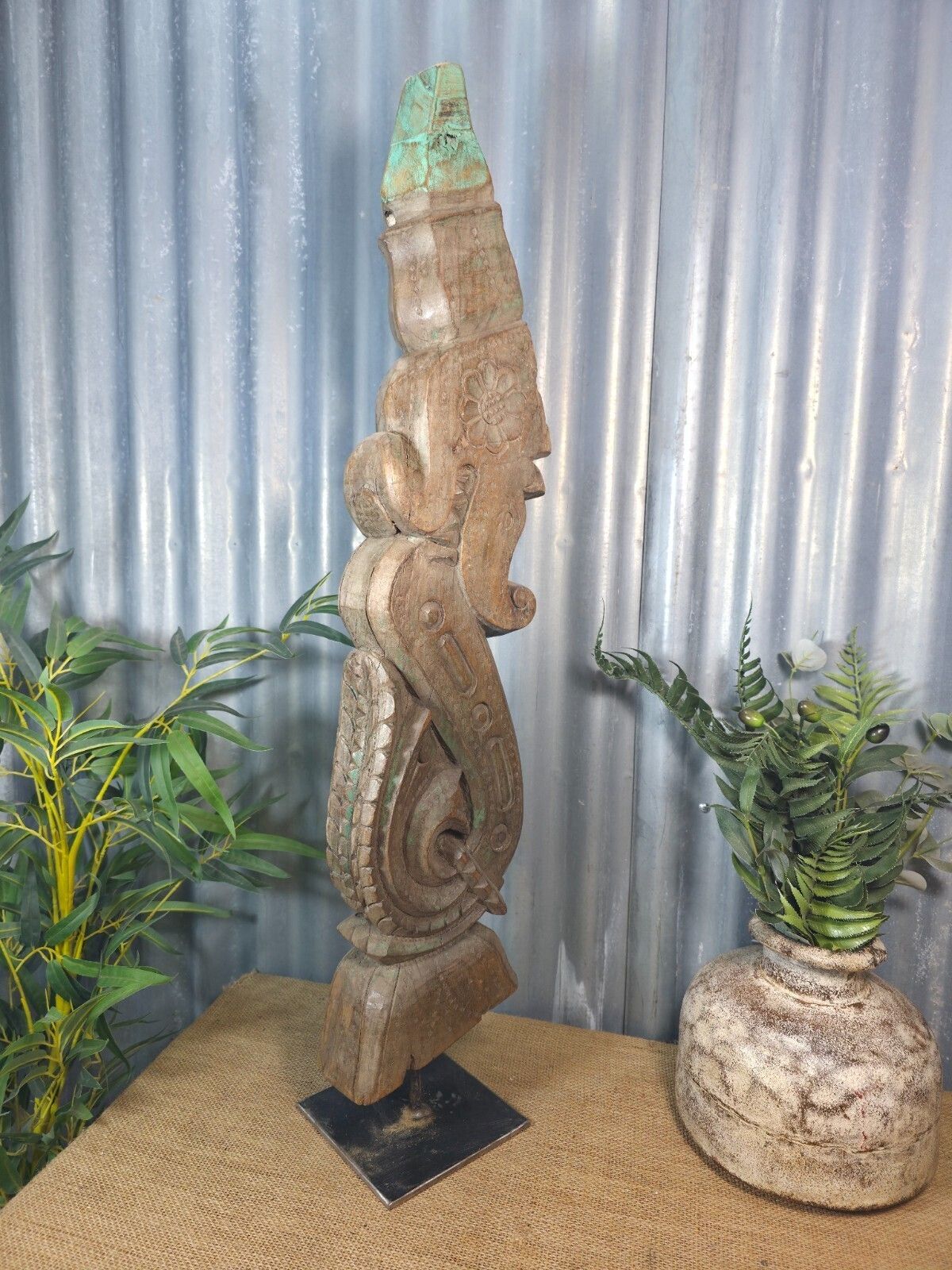 Antique 19th Century Indian Hand Carved Wooden Architectural Corbel On Stand photo furniture