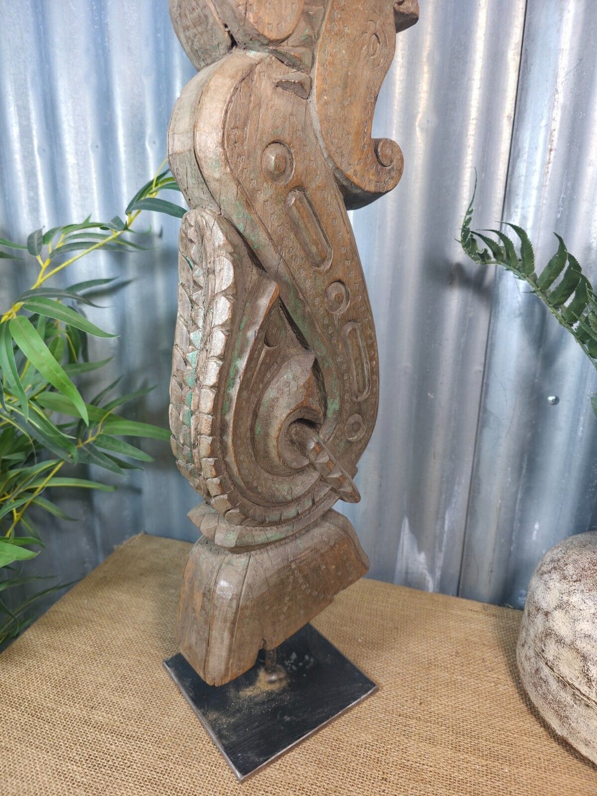 Antique 19th Century Indian Hand Carved Wooden Architectural Corbel On Stand photo for sale