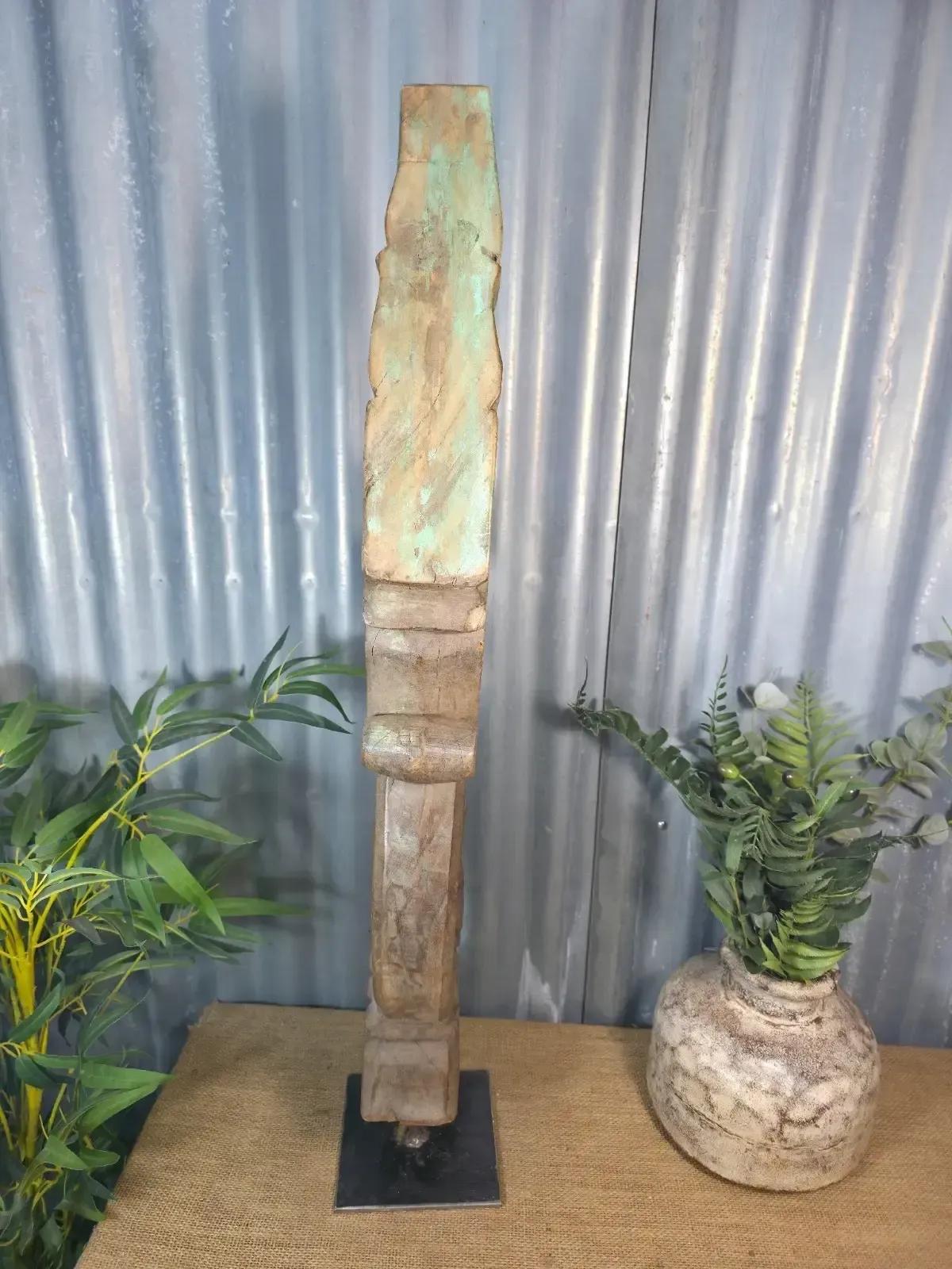 photo for sale Antique 19th Century Indian Hand Carved Wooden Architectural Corbel On Stand