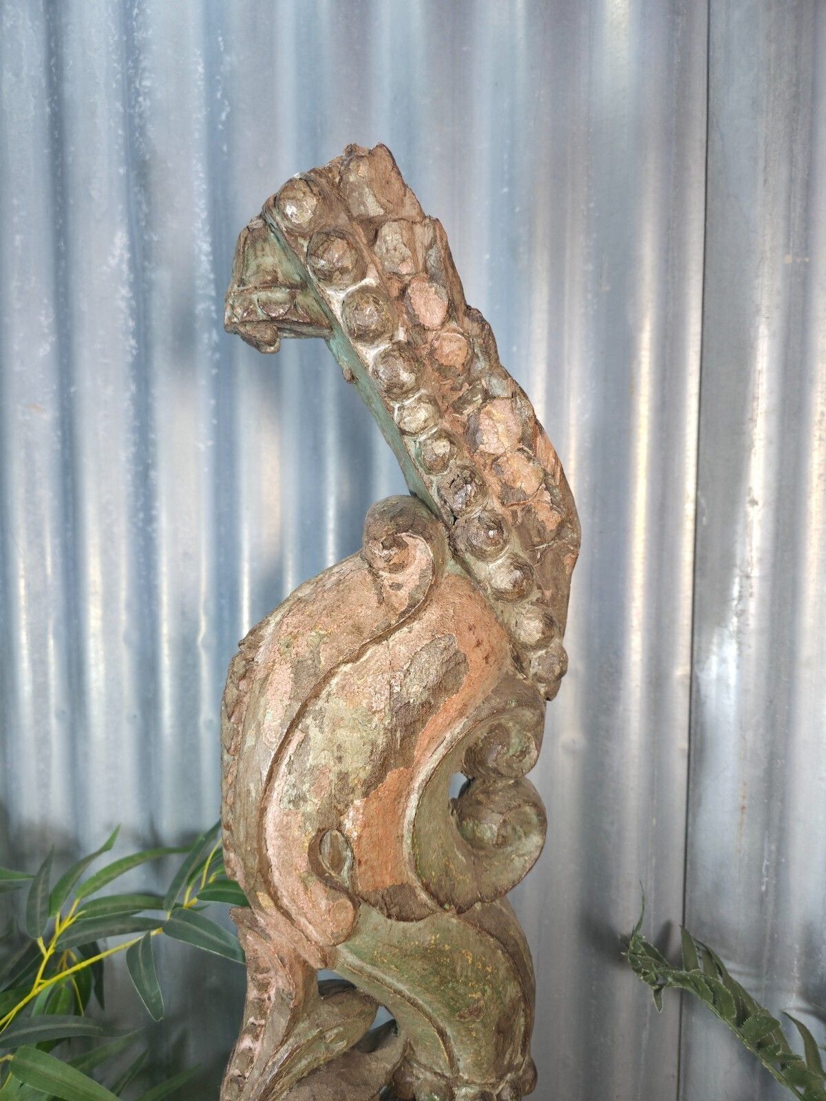 Antique 19th Century Indian Hand Carved Wooden Architectural Corbel On Stand photo Art