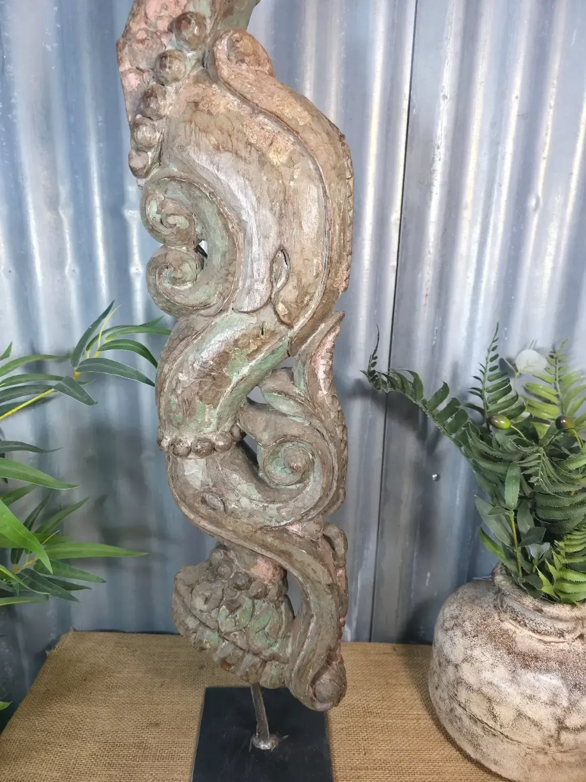 Antique 19th Century Indian Hand Carved Wooden Architectural Corbel On Stand photo buy