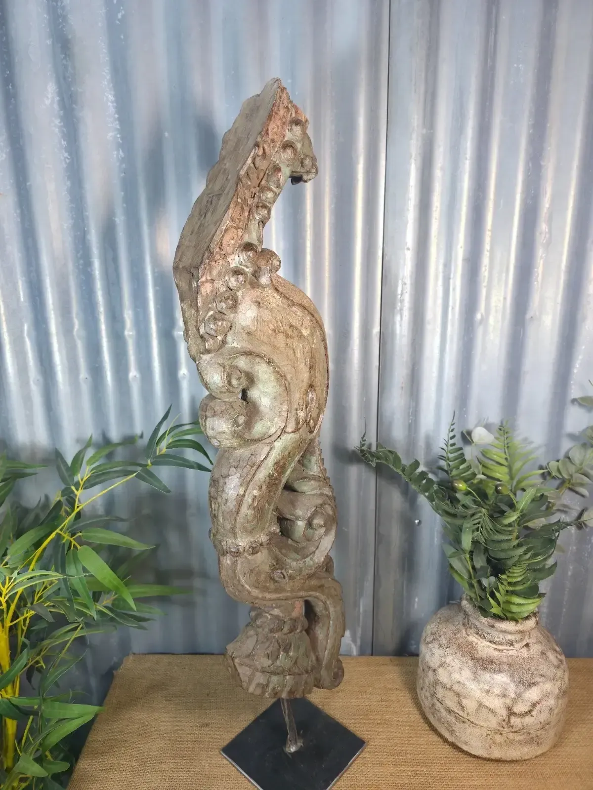 photo furniture Antique 19th Century Indian Hand Carved Wooden Architectural Corbel On Stand