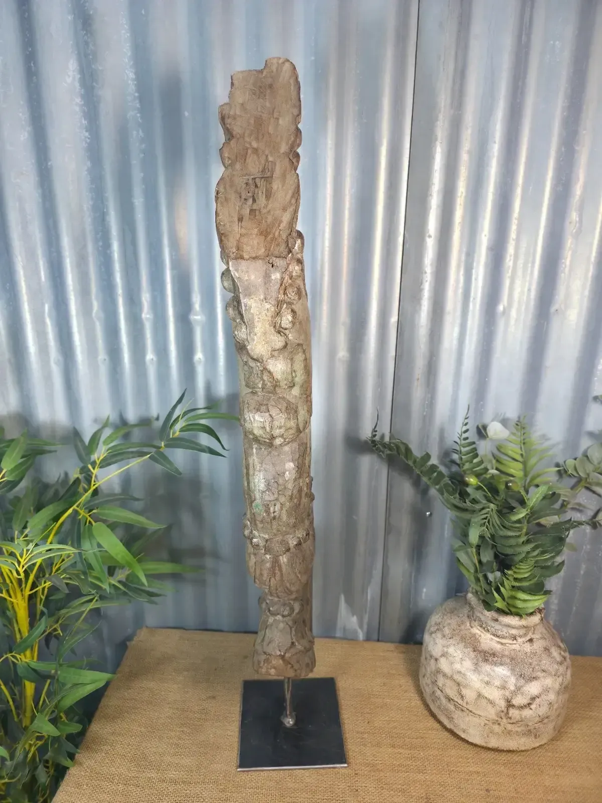 photo for sale Antique 19th Century Indian Hand Carved Wooden Architectural Corbel On Stand