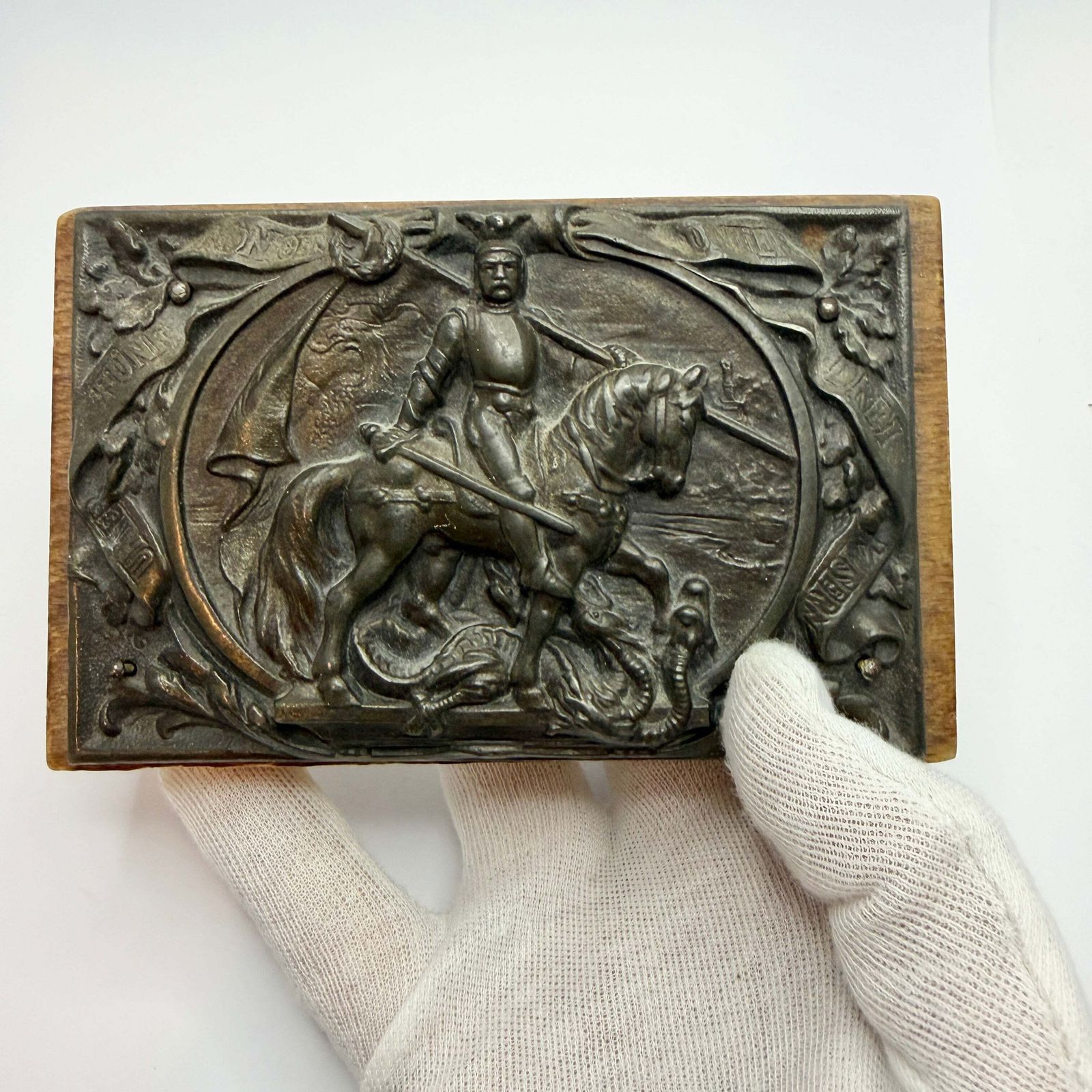 Antique C 1900. Otto Von Bismarck "Knight In Shining Armor" Cast Iron Plaque Paperweight. photo vintage