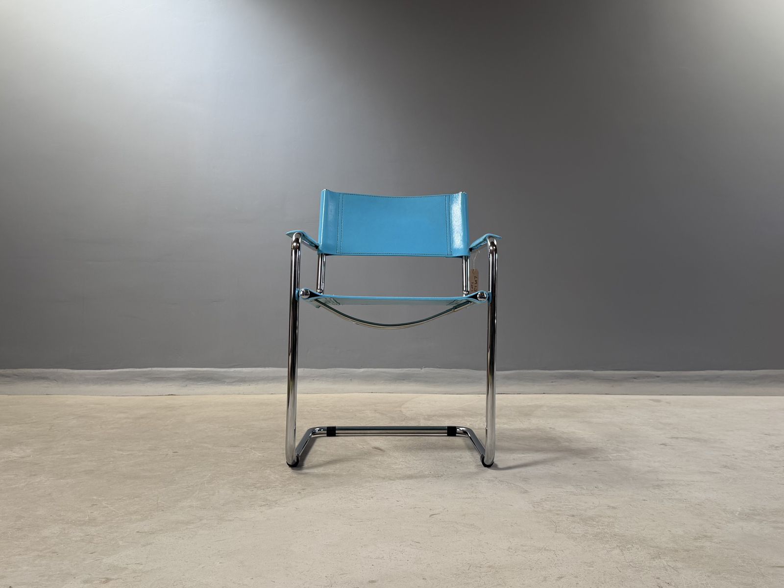 Matteo Grassi Leather Cantilever Chair – Bauhaus Italy – Sky Blue Refinished Mart Stam Marcel Breuer Dining Chair photo furniture
