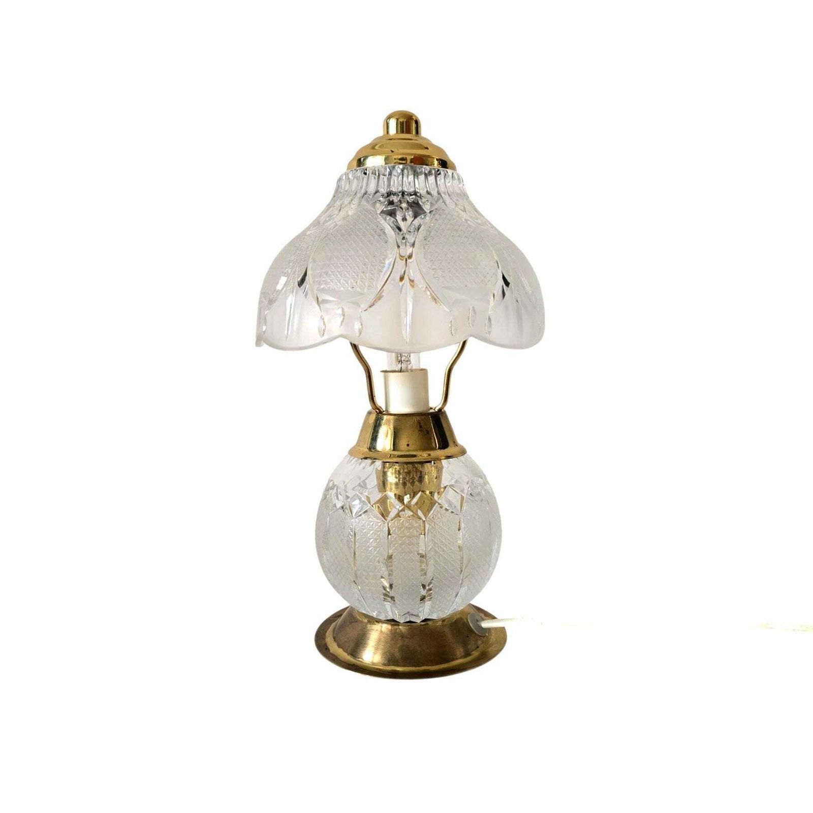 Delightful Vintage Cut Crystal Table Lamp With Brass Base, Hollywood Regency Style, Mid Century Bedside Lamp photo for sale