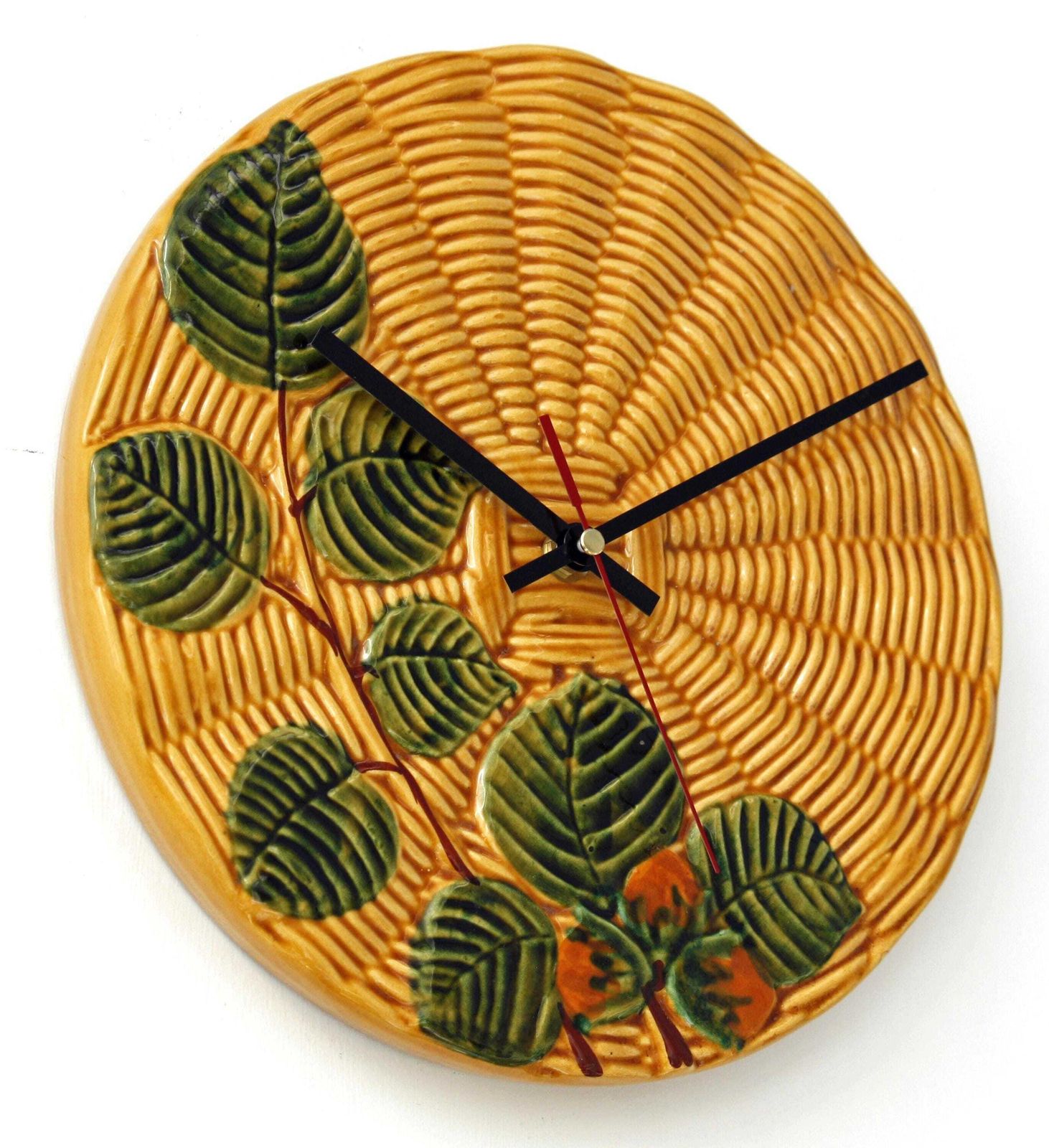 Vintage Vallauris Wall Clock   27cm Ceramic Retro Mid Century Style Yellow Clock Kitsch French Clock Gift Off The Wall Clocks photo furniture