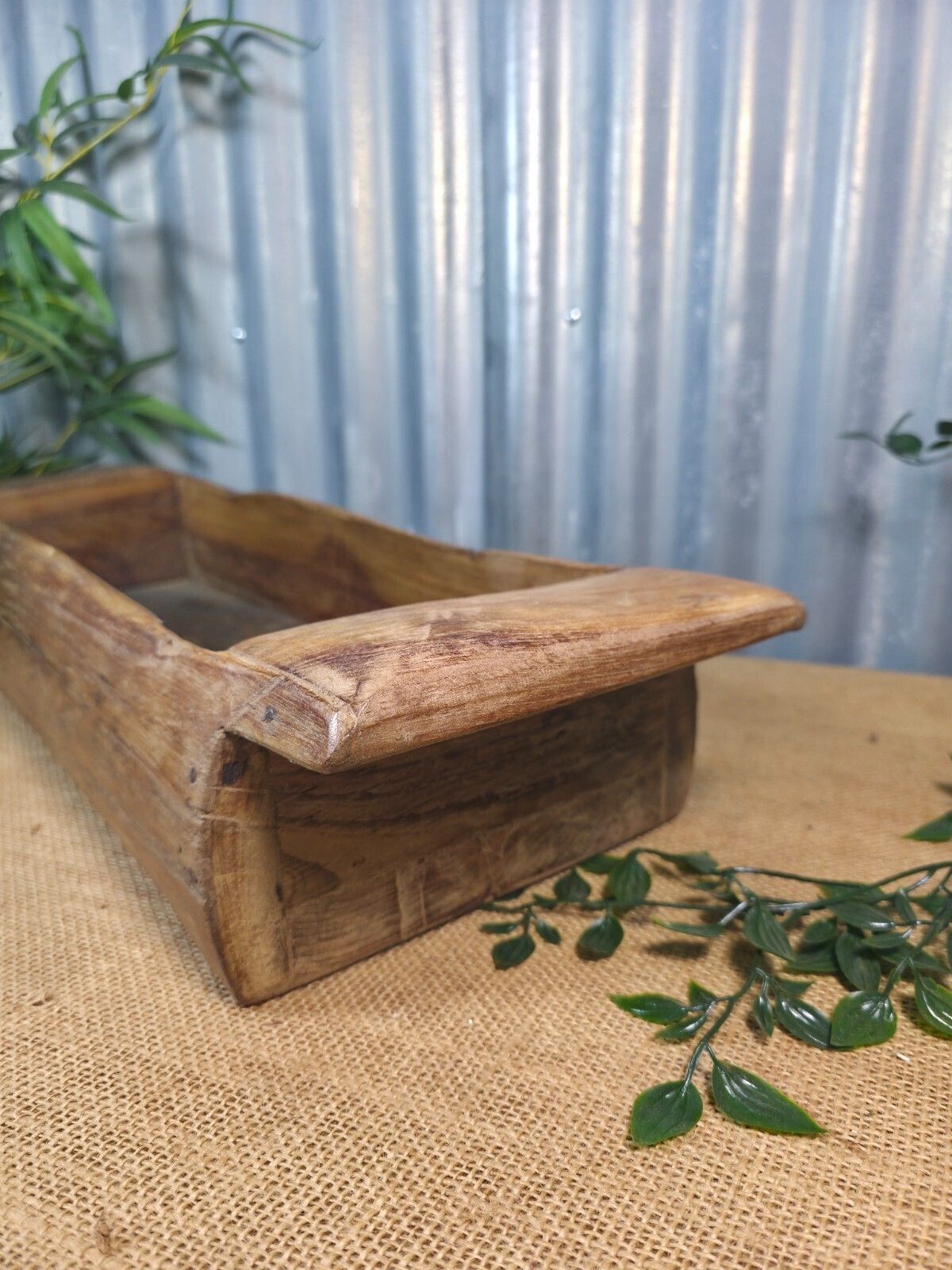 Vintage Rustic Wabi Sabi Hand Made Hardwood Wooden Trough photo 75.0