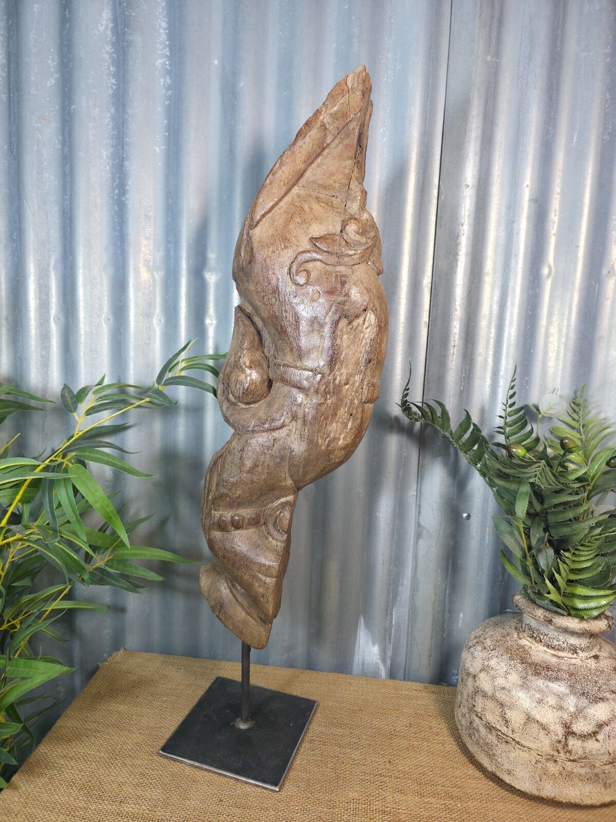 Antique 19th Century Indian Hand Carved Wooden Architectural Corbel On Stand photo 110.0
